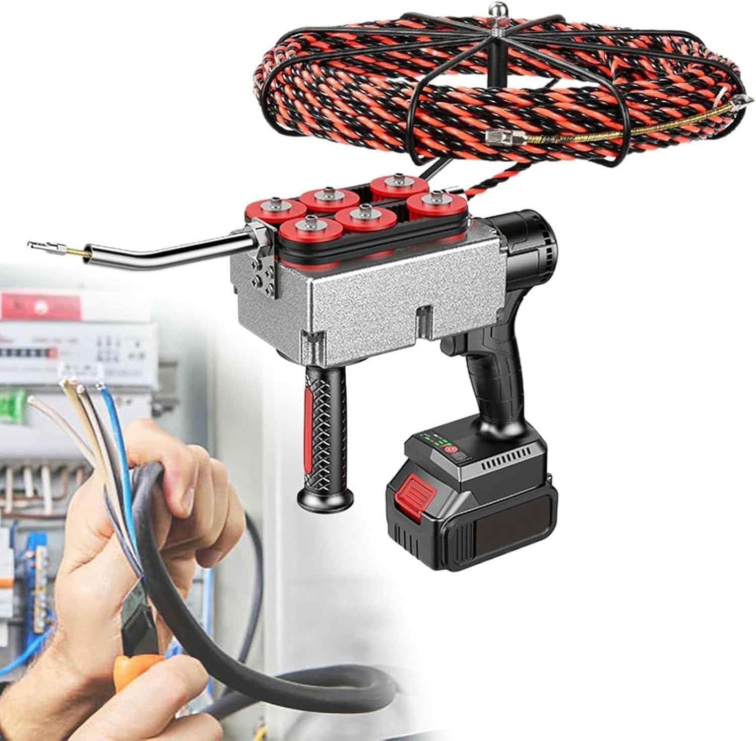 Electrician Wall Wiring Machine, Cordless Stringing Machine, Wire Threading Tool, Electric Cable Lead Stringing Wire Threader Wire Puller Machine, Stepless Speed Change
