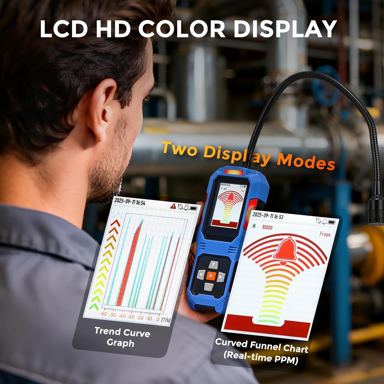 Bonvoisin Refrigerant Leak Detector, HVAC Freon Leak Detector with Rechargeable Battery, Air Conditioning Detection for CFCs, HCFCs, HFCs, HFOs, PFCs