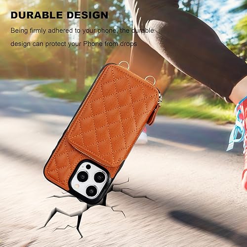 Miniatura 8 de Bocasal Funda tipo cartera cruzada para iPhone 15 Pro Max, con bloqueo RFID, de piel sintética, con cremallera, funda tipo cartera con función atril