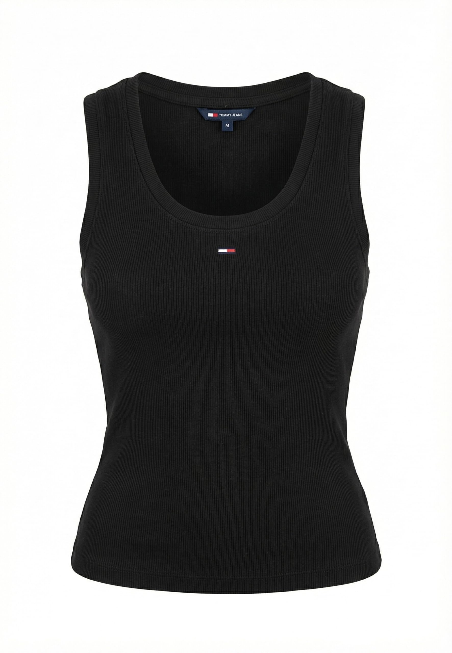 Tommy Jeans Ribbed Logo Tank Top, Black, Size Xl = Uk 14, Women
