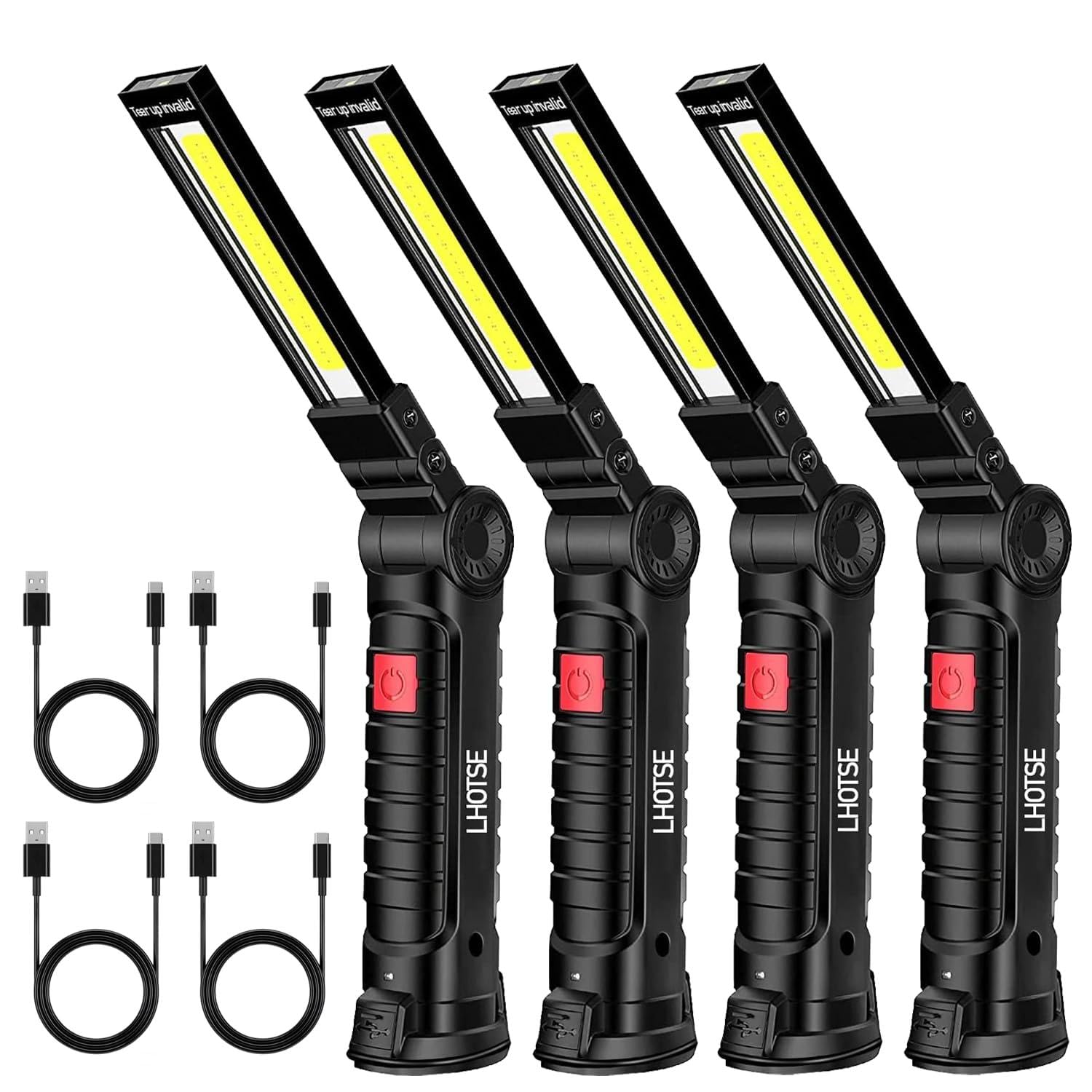 LHOTSE Tool Gifts for Men Dad LED Work Light, 4 Pack Rechargeable Flashlight with Magnetic Base & Hook, Battery Display, 360° Rotation, 5 Modes