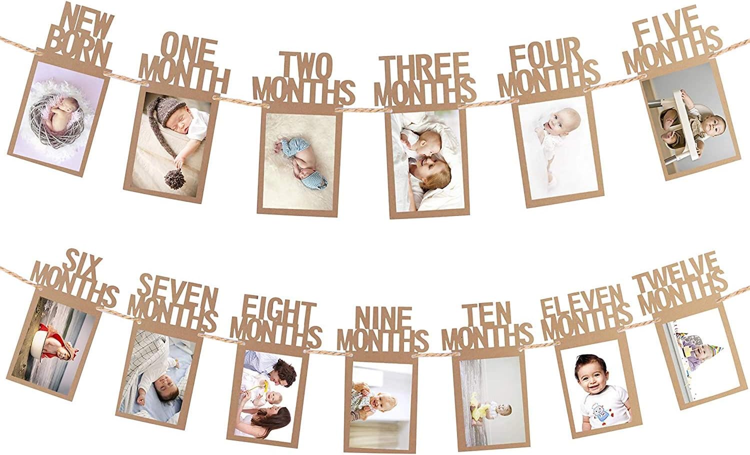 Party Propz 1-12 Month Photo Banner for 1st birthday decorations - 1st birthday photo banner (Brown)