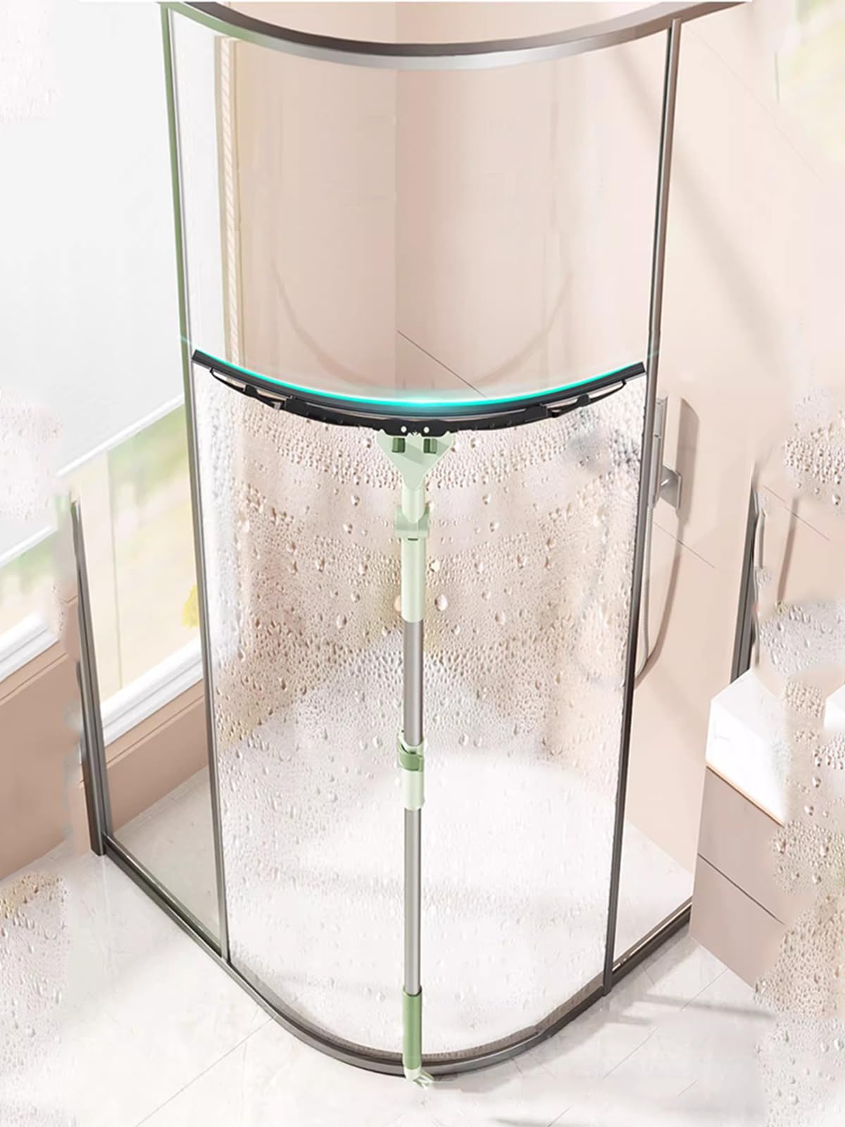 Rasqueta Limpiacristales para Ducha, Limpiacristales de Ducha con Palo Telescópico 88cm-133cm, Limpiador Mampara Escobilla 50CM para Ducha BañO Espejos Ventana Cristales Y Azulejo