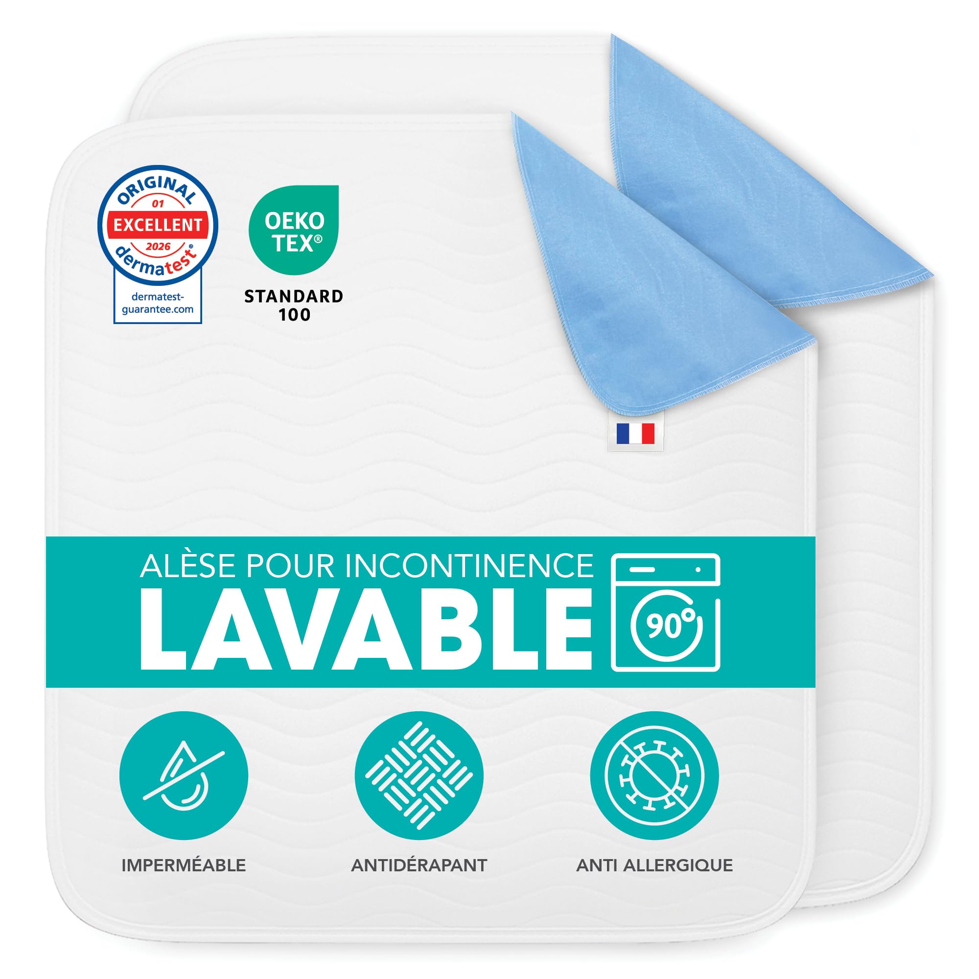Ôhm 2X Alèse Lavable Incontinence 90x160 cm – Protège Matelas Imperméable Haute Absorption pour Fuites Urinaires, Protection Lit Nuit & Quotidien Adulte, Oeko-TEX