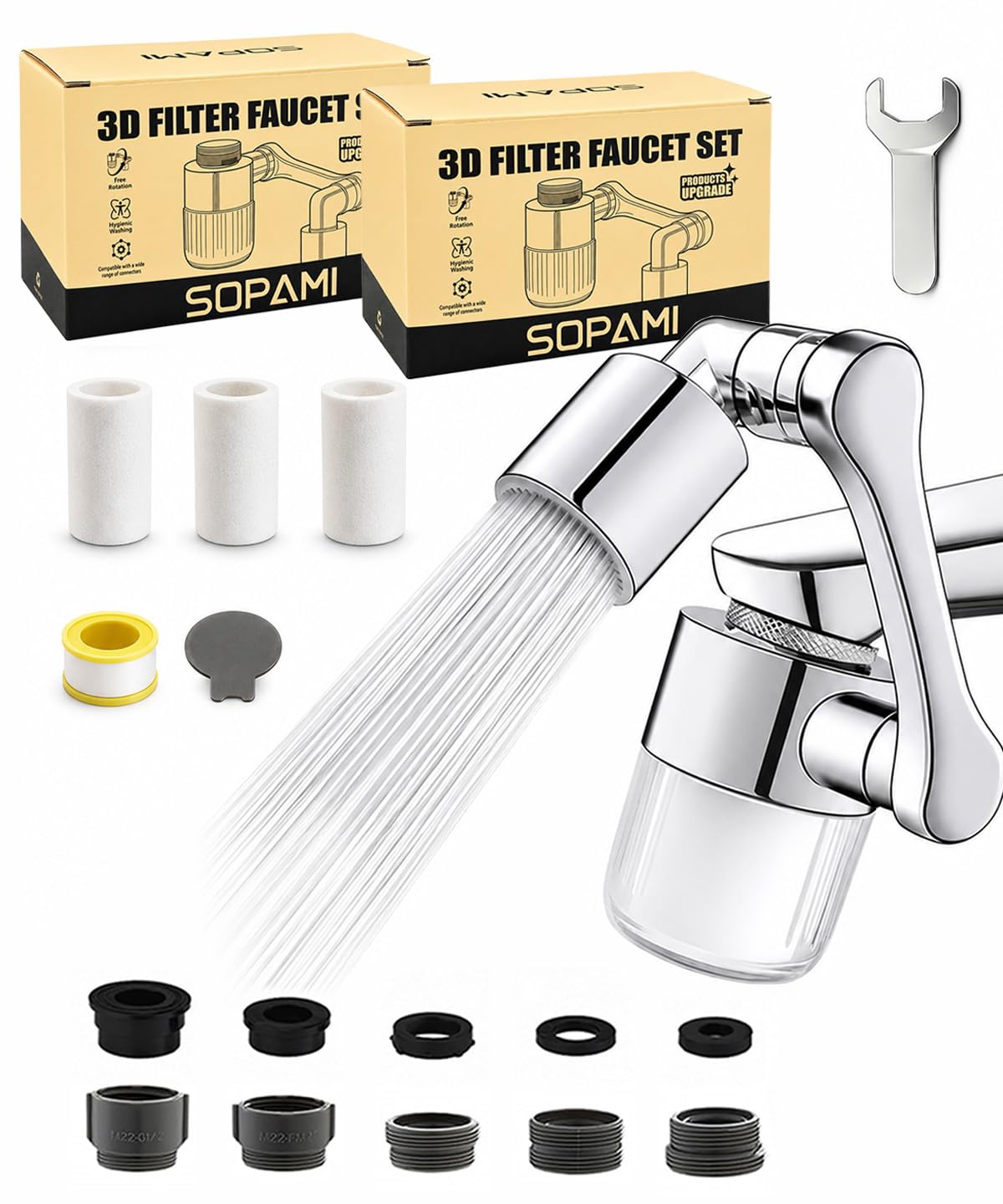 SOPAMI Rotating Tap Aerator, Kitchen Sink Tap Extender Attachment, 2 Pack