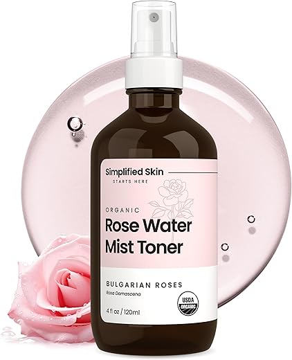 Rose Water Spray for Face & Hair – 100% Natural Organic Face Toner – Alcohol-Free Makeup Remover – Anti-Aging Self Care Beauty Mist – Face Care – Hydrating Rosewater by Simplified Skin (4 oz) – 1 Pack