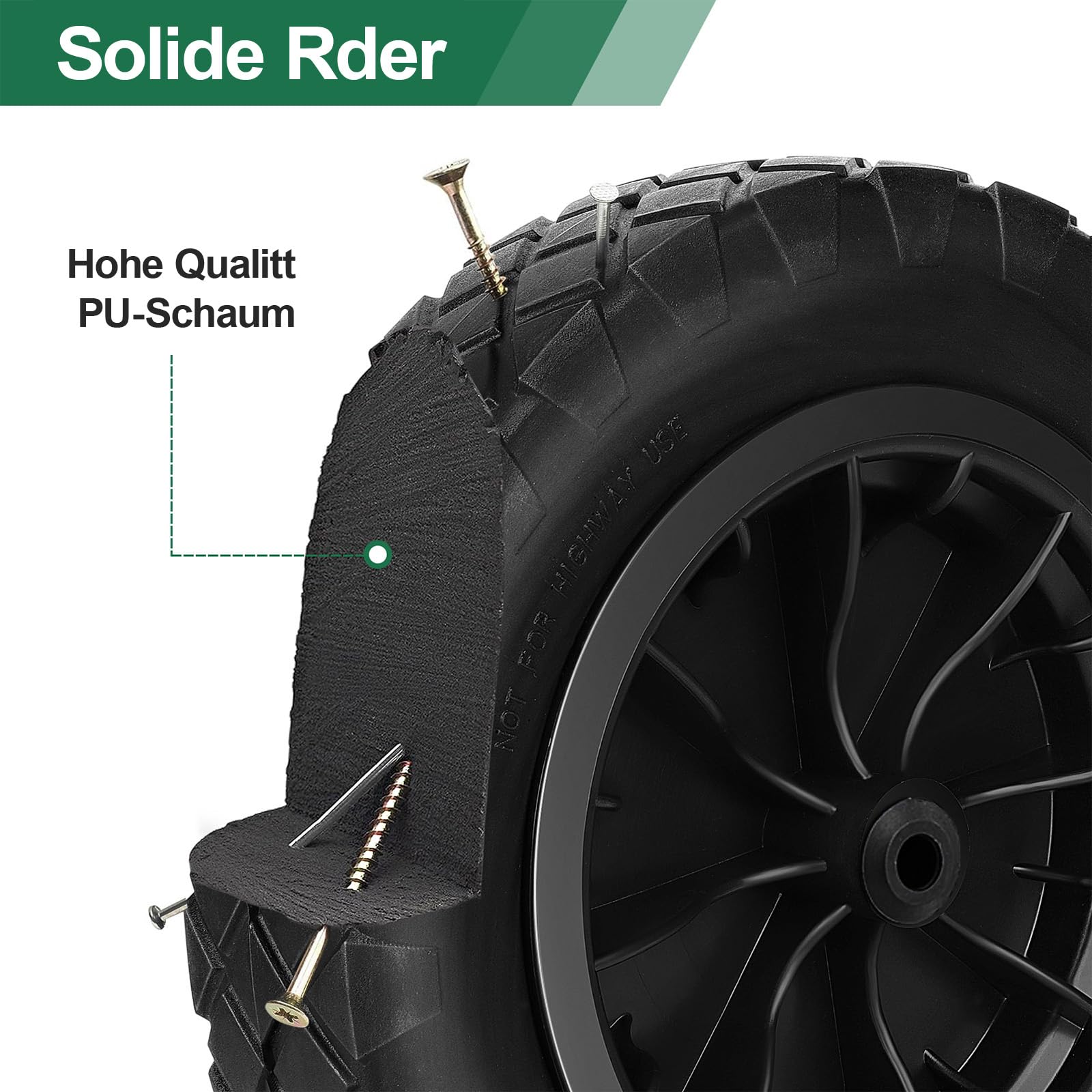 Trintion Roue de brouette de 14 pouces 3,50-8 en polyuréthane anti-crevaison - Pneu de rechange robuste en caoutchouc pour chariot de jardin, brouette, kart, remorque, camion, roulement à billes non
