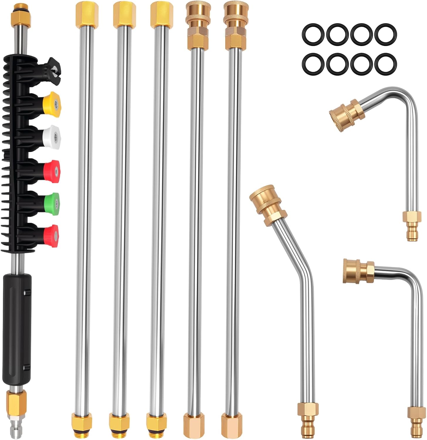 9Pcs Pressure Washer Extension Wand, Metal High Pressure Washer Gun with 6 Nozzle Tips and Curved Rod, Extended Pressure Spray Wand, 1/4" Quick Connect Water Spray Extension, 4000 PSI