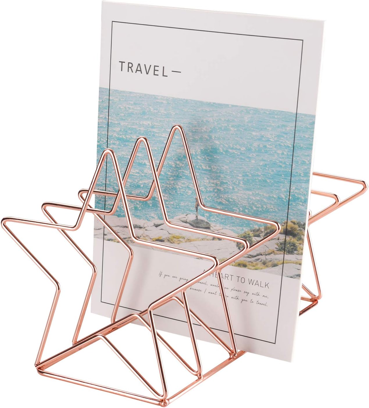 Nugorise File Sorter, Wire 5 Slot Magazine Holder Rack, Decorative Desk Office Supplies Organizer for Mail, Folder, Magazine, Book and More, Rose Gold