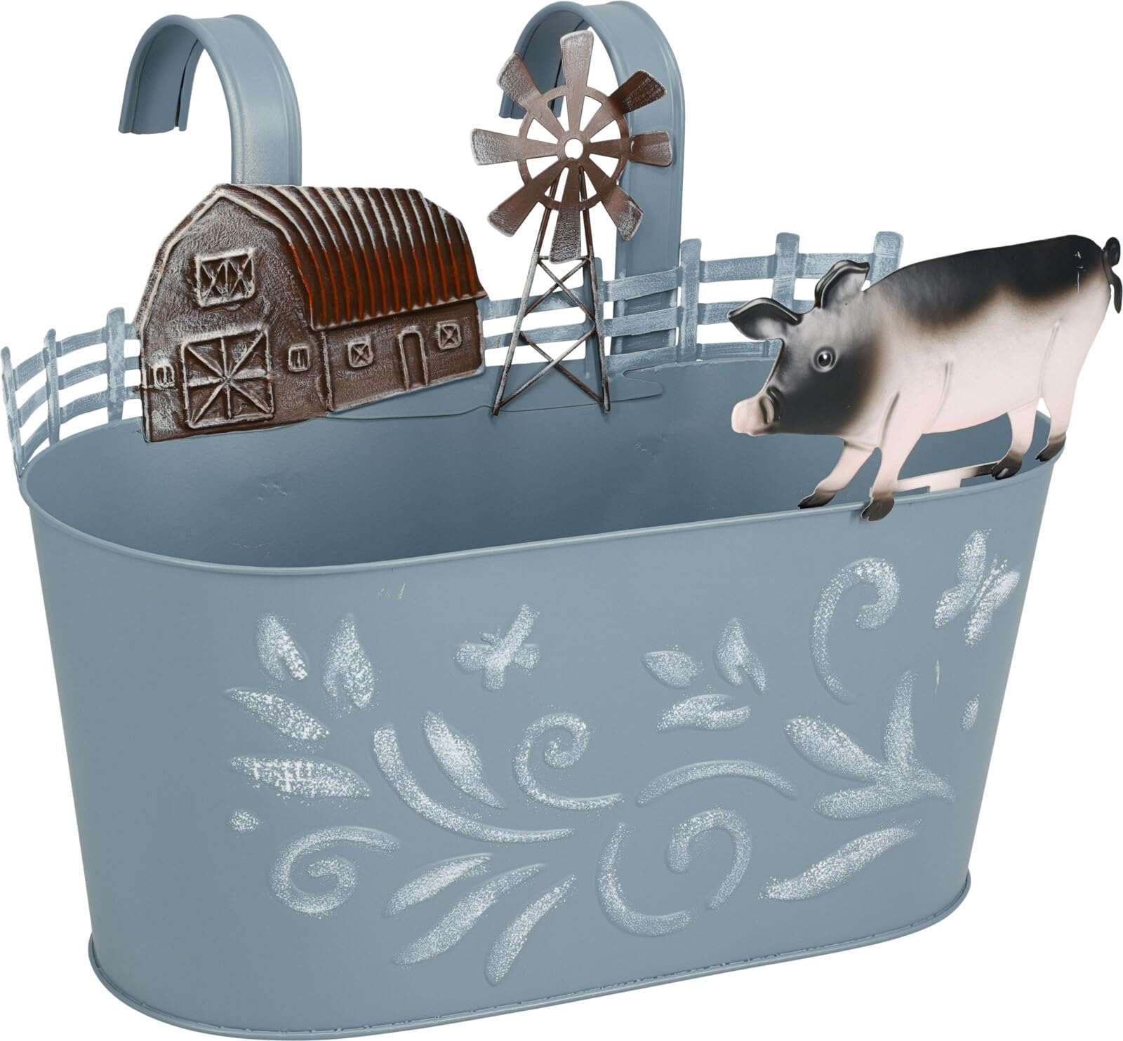 Muddy Hands Farmhouse Metal Hanging Planter Decorative Wall Fence Basket Rustic Cow Barn Garden Planter Pot for Flowers Herbs Plants Patio Balcony Indoor Outdoor Décor (Blue)