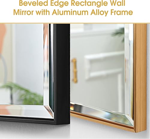 Miniatura 3 de Espejo rectangular de pared con borde biselado de 24 x 32 pulgadas, espejo rectangular con marco de aluminio para baño, tocador, dormitorio, sala de