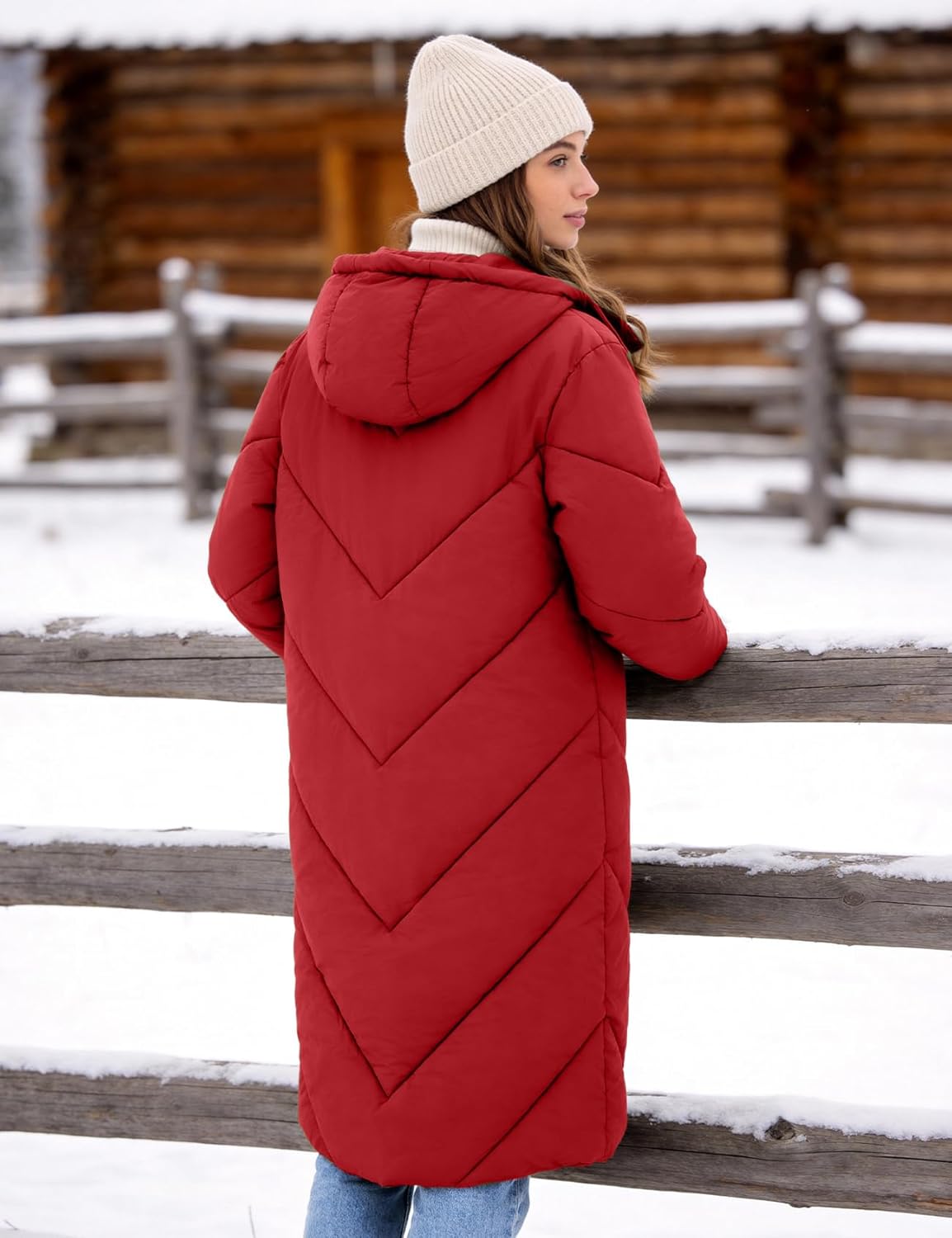 Flygo Womens Long Puffer Coat Long Sleeve Padded Winter Down Coats Hooded Parka Jacket - Image 5