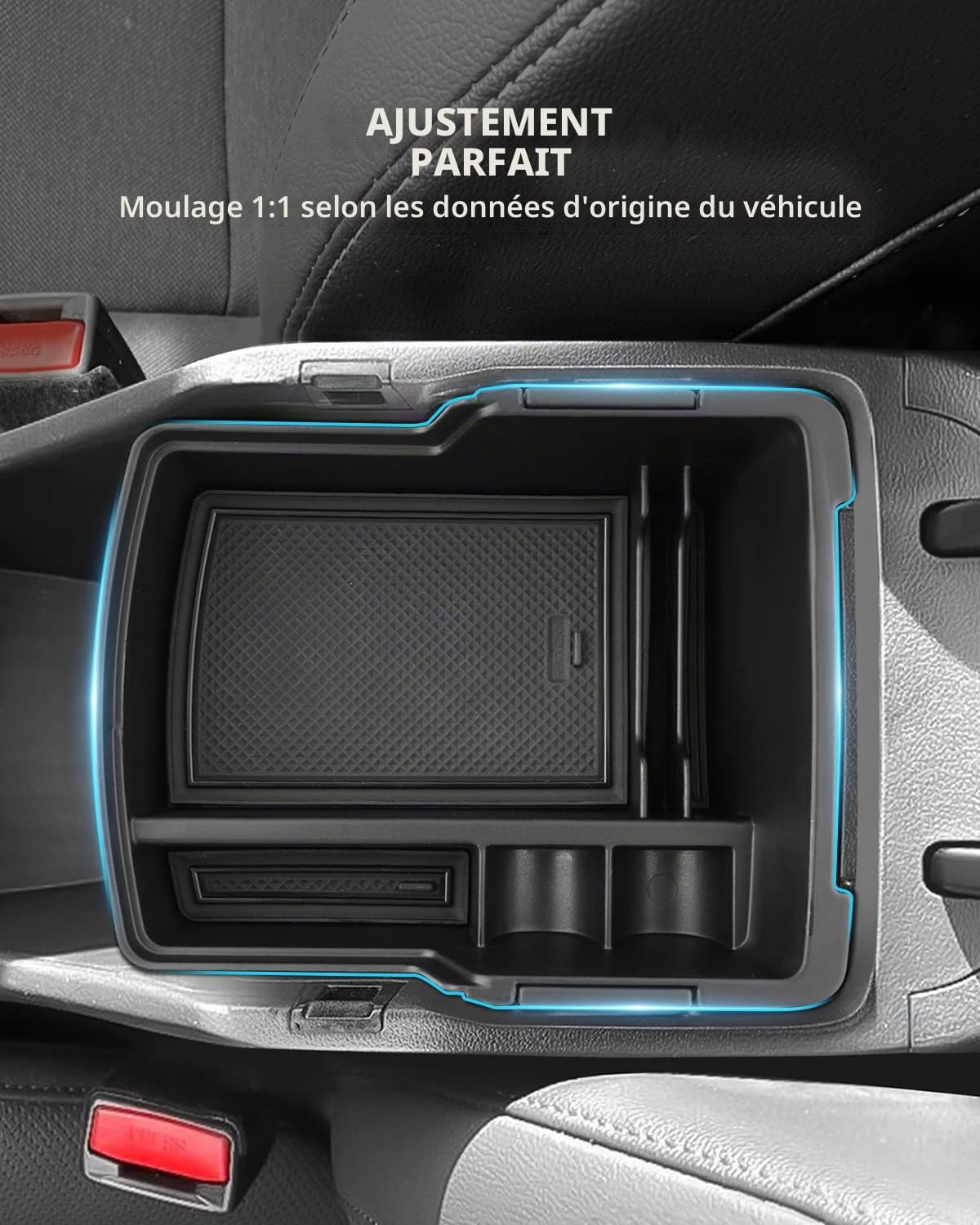 (2 Pièces Boîtes Rangement Accoudoir pour Hyundai Kona 2024 2025 | Organiseur Console Centrale avec Tapis Antidérapants, Matériel ABS, Kona SX2 ICEV / EV / Hybrid Accessoires