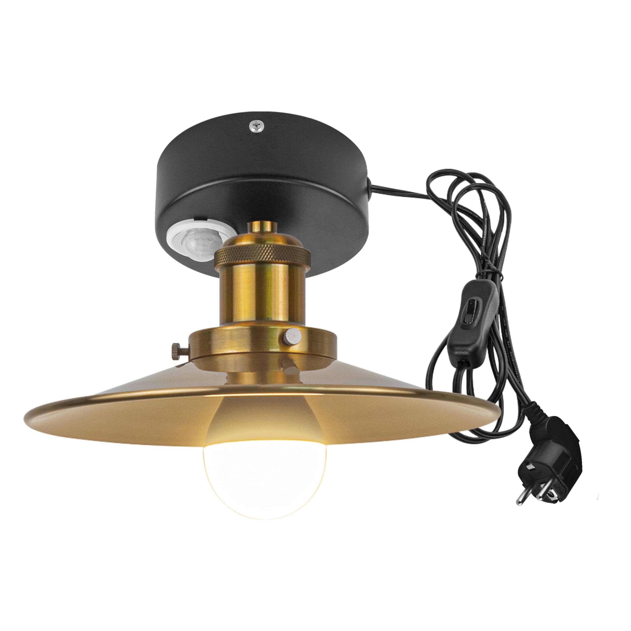 Plafoniera con sensore di movimento interno, lampada da soffitto in ferro industriale, sensore di movimento radar con cavo da 4,5 m e portalampada E27, per corridoio, bagno, scale, garage