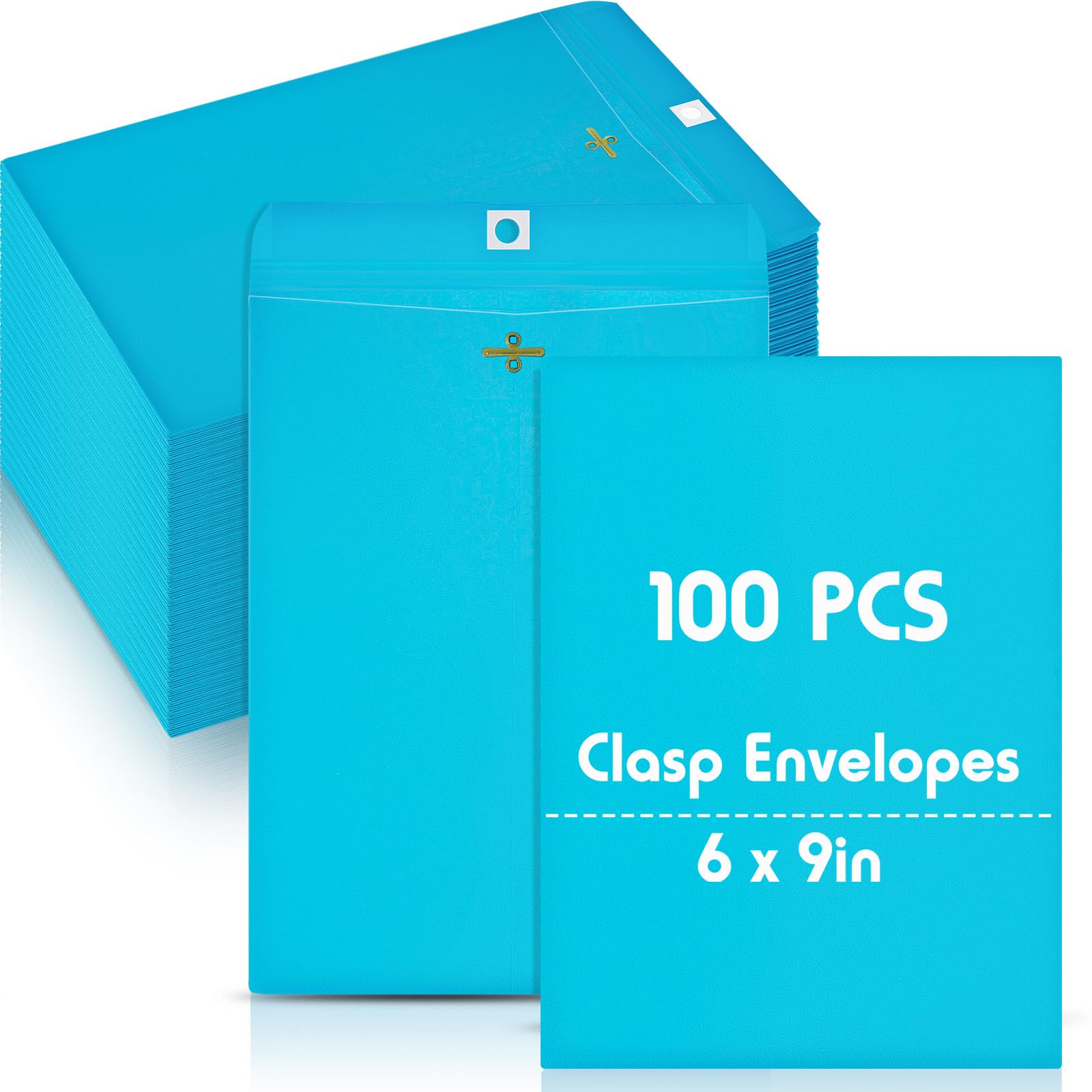 Geyee 100 sobres de manila con cierre, sobres de correo engomados, cierre de cierre para almacenar o enviar por correo, sobres de colores para el hogar, oficina, negocios, escuela (azul, 9 x 6