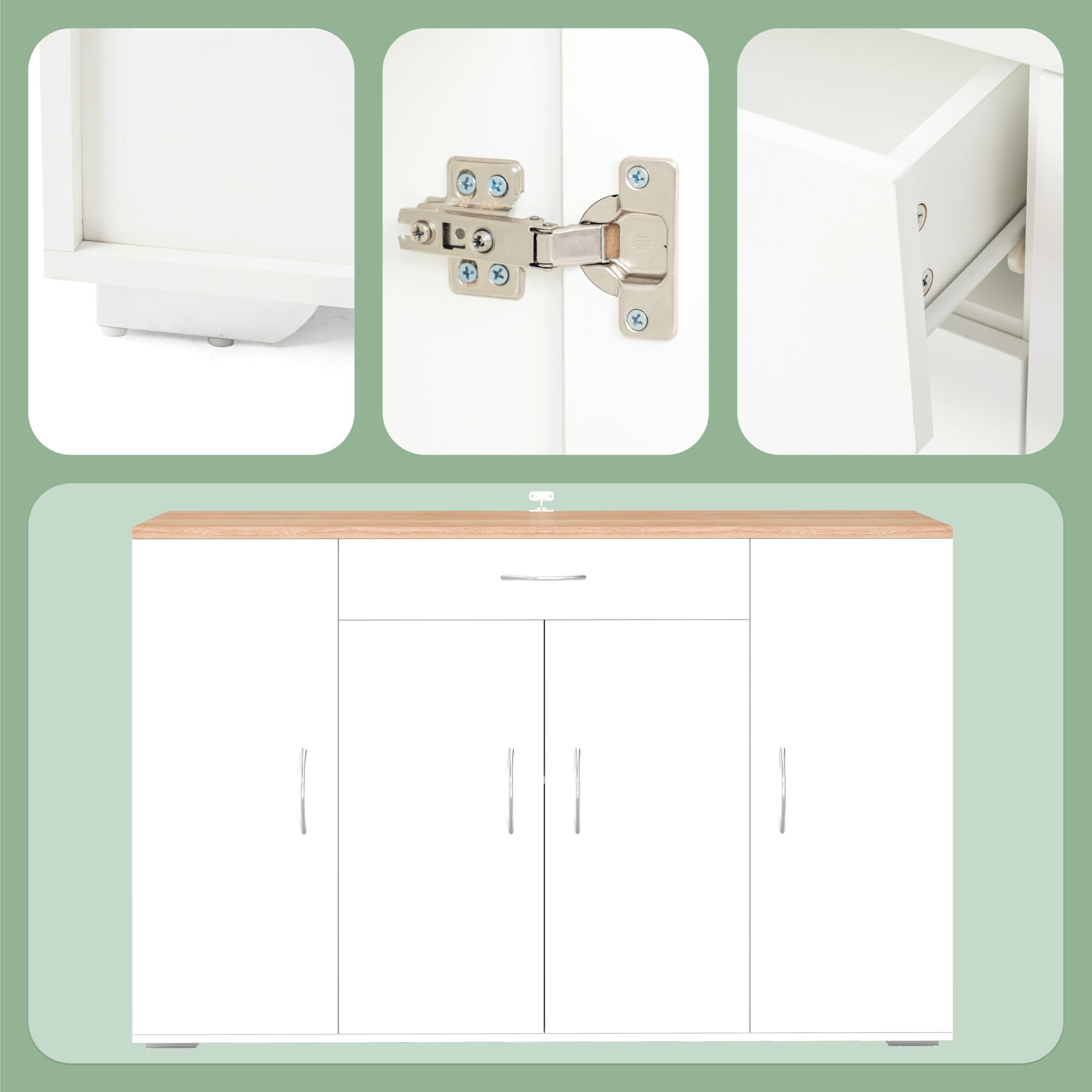 hitsuki Buffetschrank Sideboard Küche Weiß 110 x 30 x 70 cm Küchenschrank mit Arbeitsplatte Schublade und 4 Türen Küchenunterschrank 30 cm tief für Küche Esszimmer Wohnzimmer