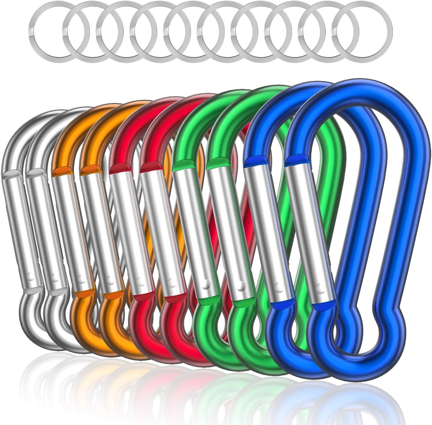 Aluminum Carabiner, Caribeener Clips, Spring Snap Hook for Keychain Clip, Set of 10 (Multicolor)-image-46