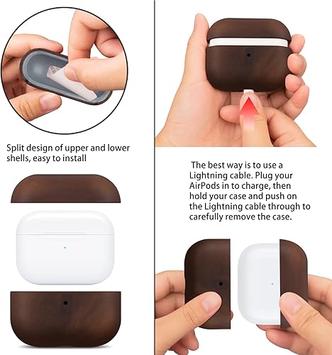 Miniatura 4 de Maogoam Funda de Cuero para AirPods Pro 2da Generación con Botón, Funda de Cuero de Piel de Vaca Crazy Horse con Cera de Aceite Genuino para Airpods