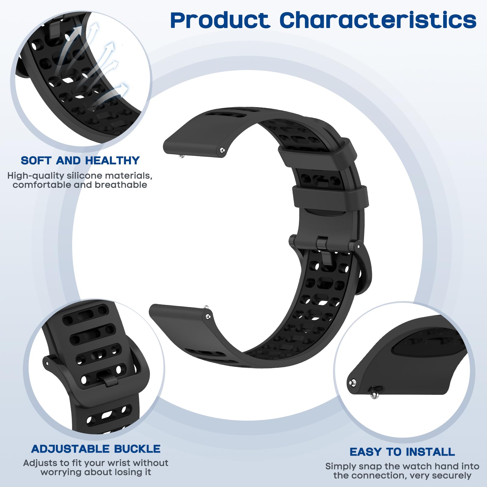 SenMore Cinturino per Redmi Watch 5 Active/5 Lite/Xiaomi Mi Watch/S1 Active/S1 Pro/S1/S2/S3/S4/2/2 Pro, 22mm Sportiva in Silicone di Ricambio