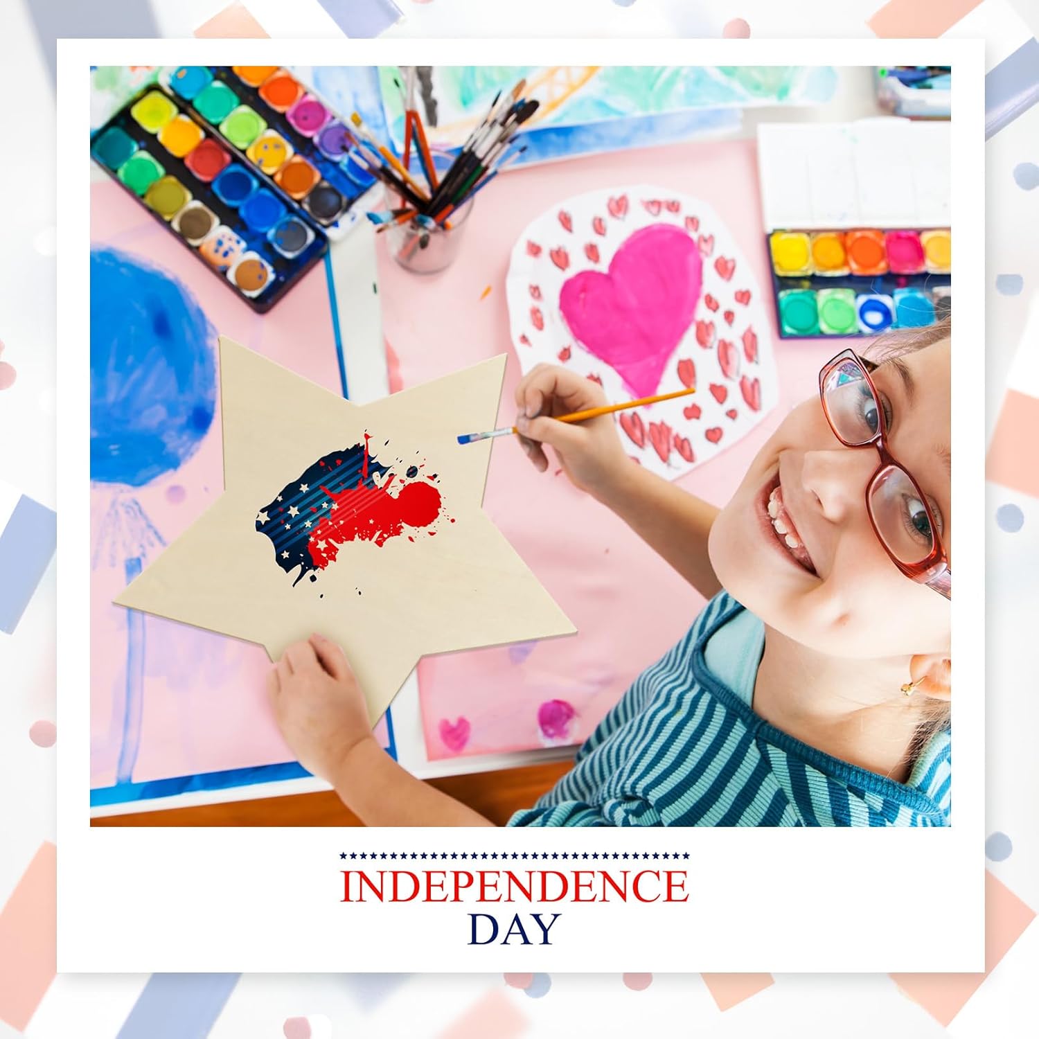 Anglechic 18 Pcs 12 Inch Wooden Star 4th of July Ornaments to Paint Wooden Stars for Crafts Unfinished DIY Blank Wood Slice for Patriotic American Flag Table Decoration