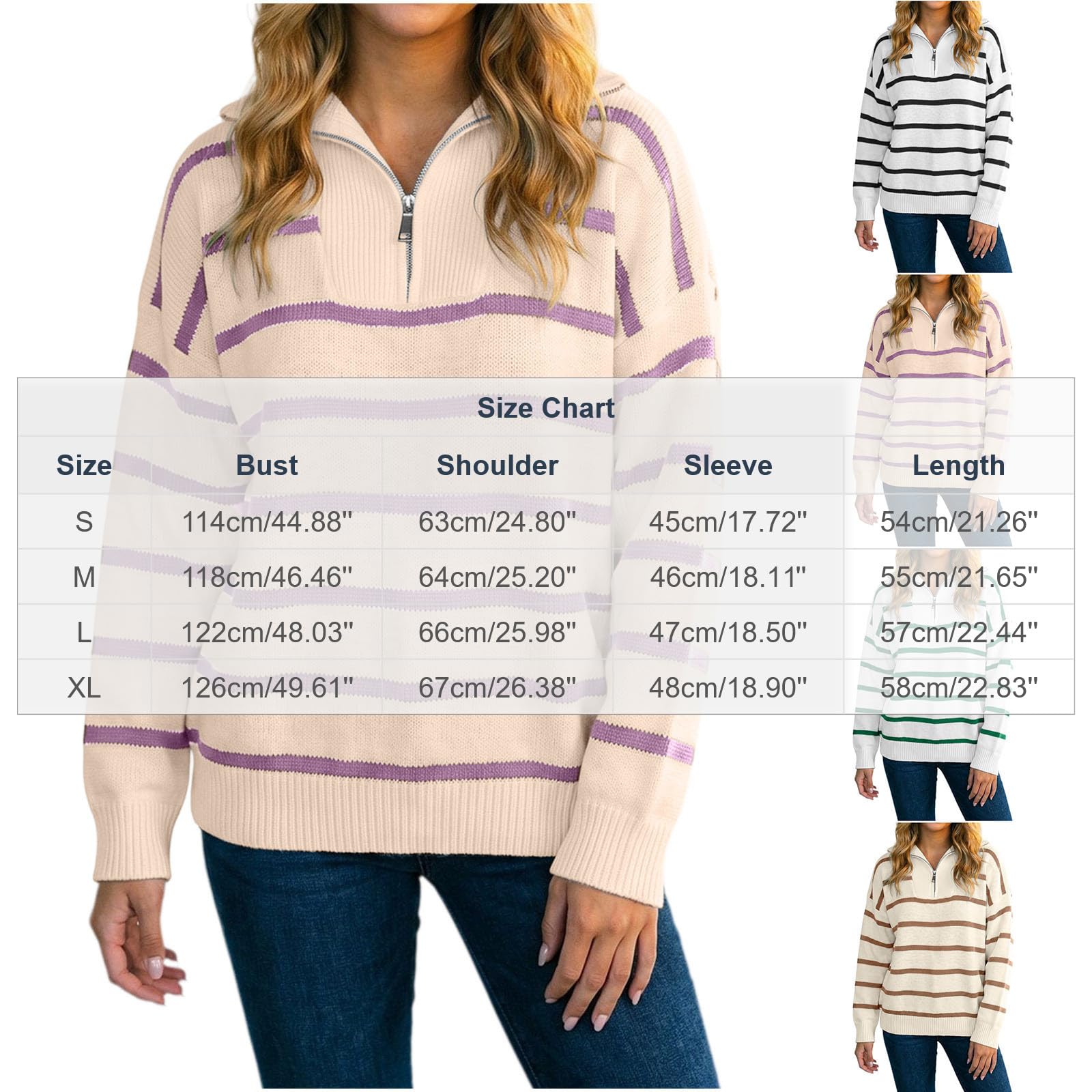 Strickpullover Damen Gestreifter Winterpullover Oversize Langarmshirt