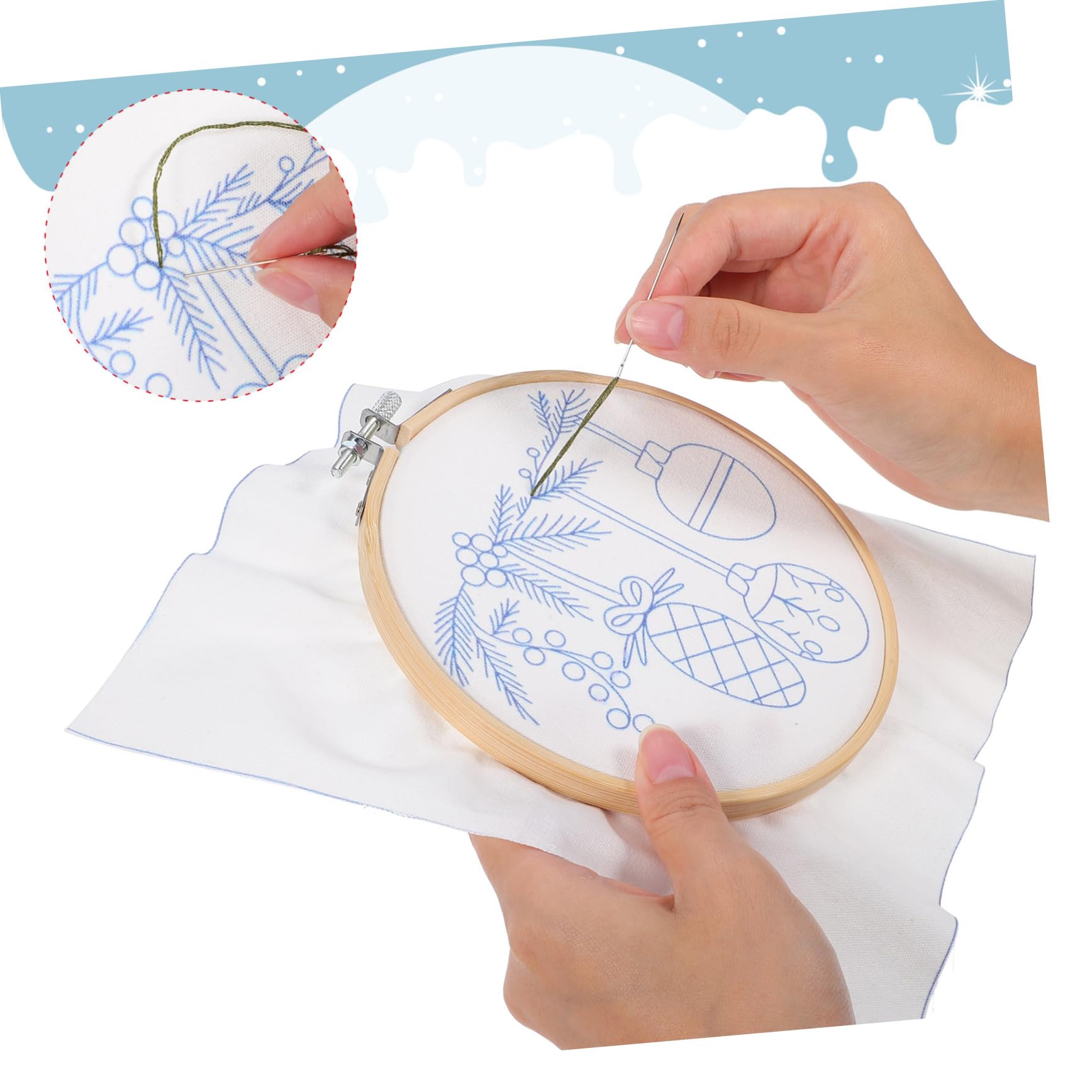 FONDOTIN Kit De Broderie De Noël Kit De Broderie Pour Débutants Avec Cerceaux Motifs Outil Enfilage Et Accessoires Supplémentaires