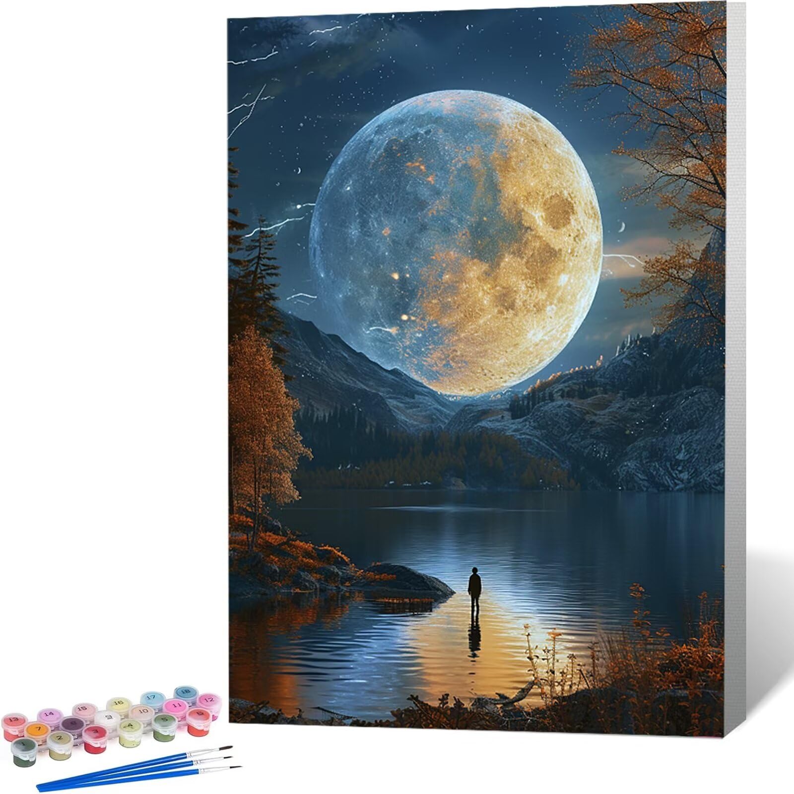 Lune Peinture par Numero Adulte Bateau Peinture Numero Adulte, Paint by Numbers Acryliques Peintures Loisirs Créatifs Bricolage Encadré Peinture par Numero - Cadeaux et Décorations Murale 70x95cm 0-D