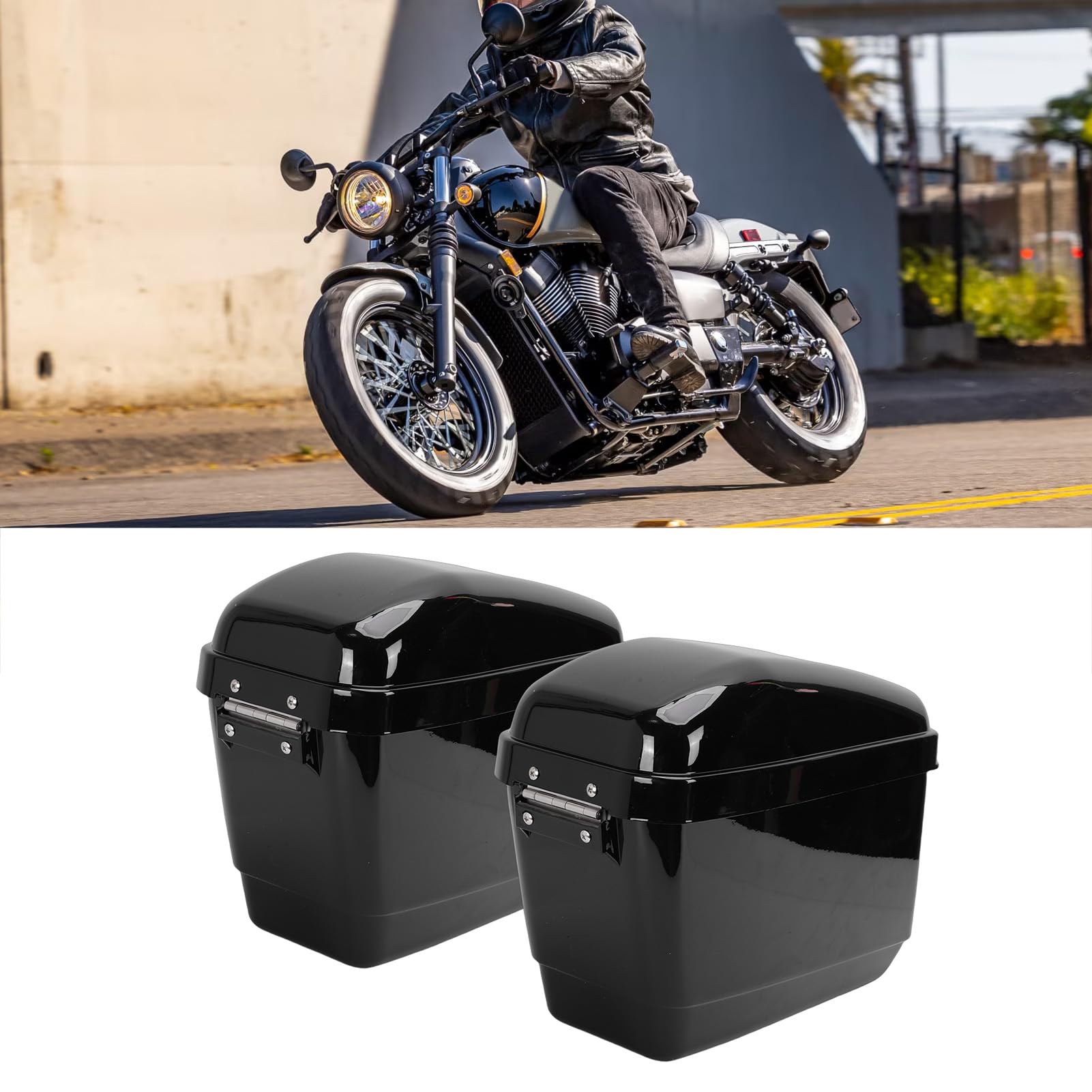 Borse Laterali Rigide per Moto, Bagagliaio con Apertura Superiore Impermeabile in Plastica ABS con Serratura e Fodera in PU Lavabile Rimovibile, per Sostituzione Cruiser