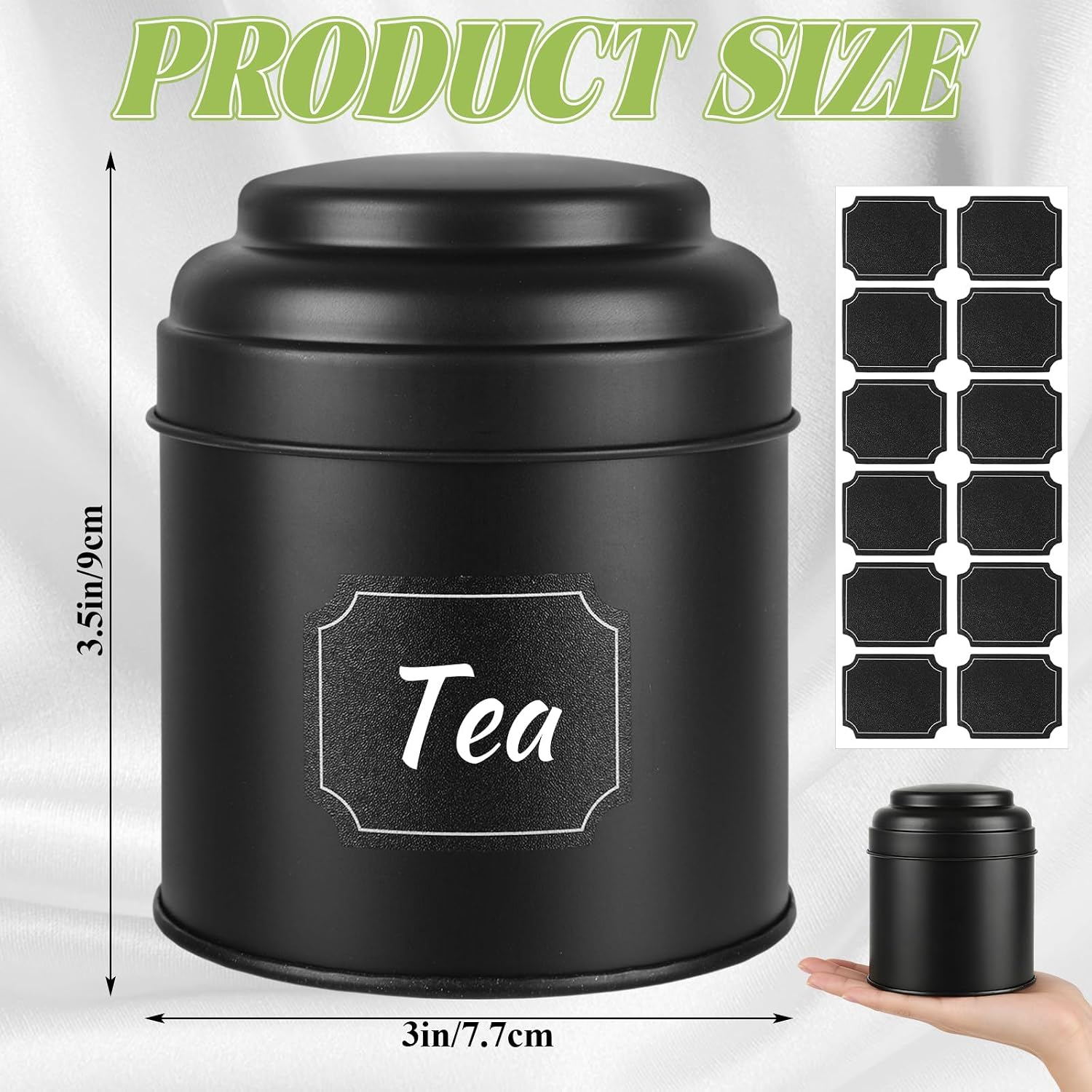 Acrux7 15PCS Tea Tins for Loose Tea 8oz Tea Containers Double Lid | Airtight Loose Leaf Tea Canister Small Metal Storage Tin with Labels for Tea Bag, Coffee, Cube Sugar, Herb, Spice (Black)