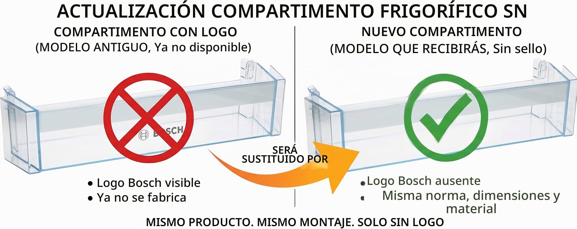 eRicambi, Balconcino Estante botellero para frigorífico Bosch Siemens Neff 704751, longitud 435/465 mm x profundidad 120 mm x altura 92 mm, KDV29NW KGN34VL KGN36