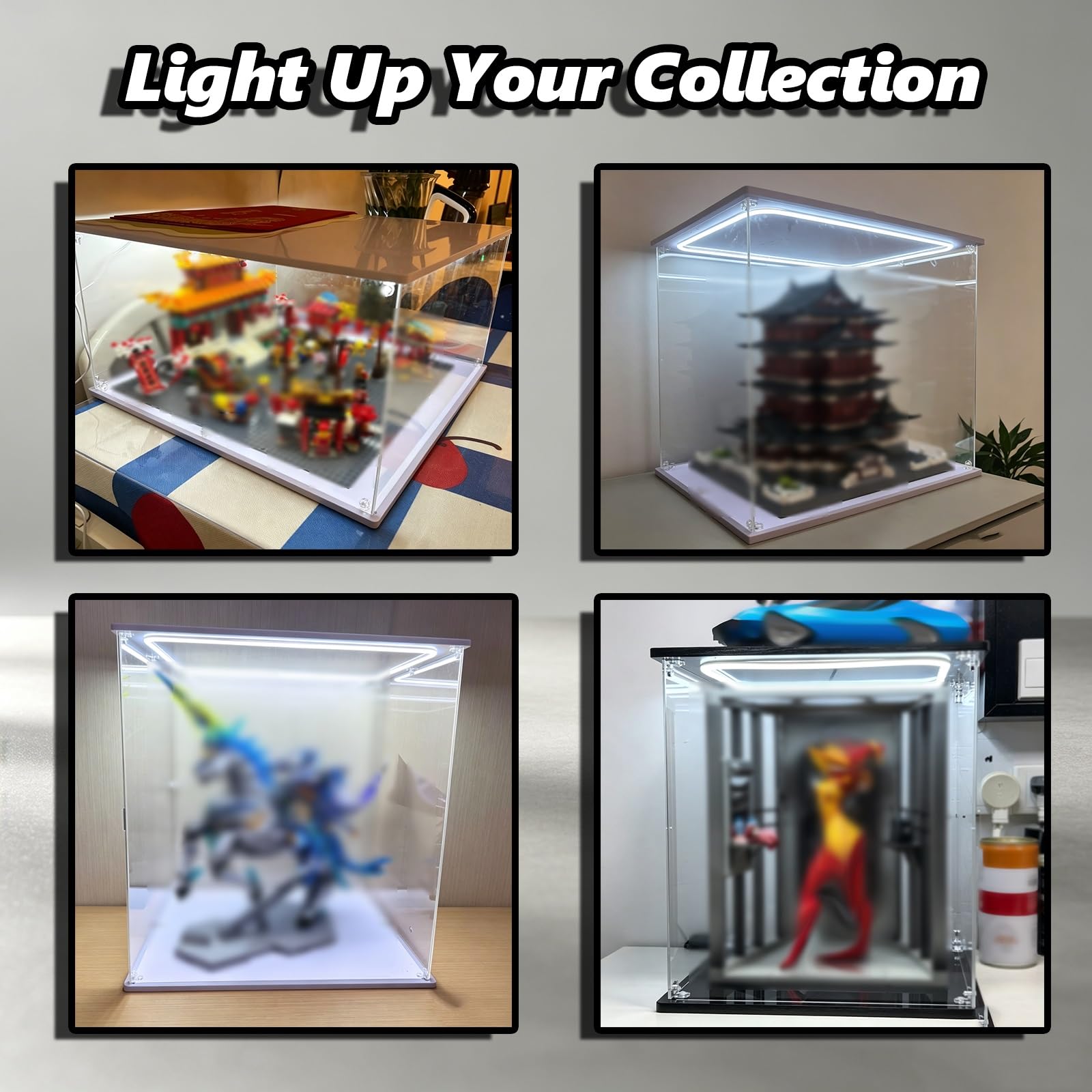 Vitrina acrílica con iluminación, Caja Transparente apilable
