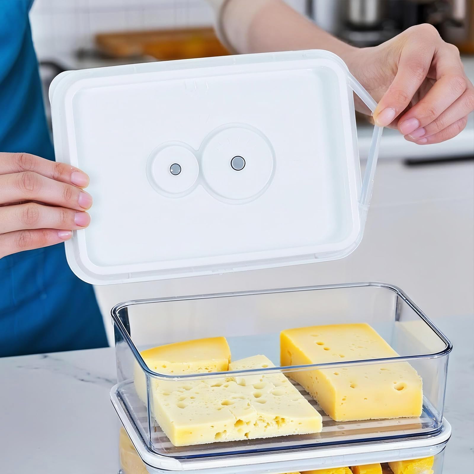 CHARMNAIL Frischhaltedose für Käse 1250ML mit Timer, Flache & Stapelbare Brotdose Luftdicht für Kühlschrank, Transparente Aufbewahrungsbox für Lebensmittel, BPA-Frei Küche, Haushalt & Wohnen