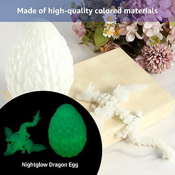 3D Printed Dragon Egg with Dragon (22.5cm) Inside, Mystery Articulated Crystal Animals Toys & Decor, 3D Print Surprise Animals Toy for Kids, Teens,Collectors (luminous green)