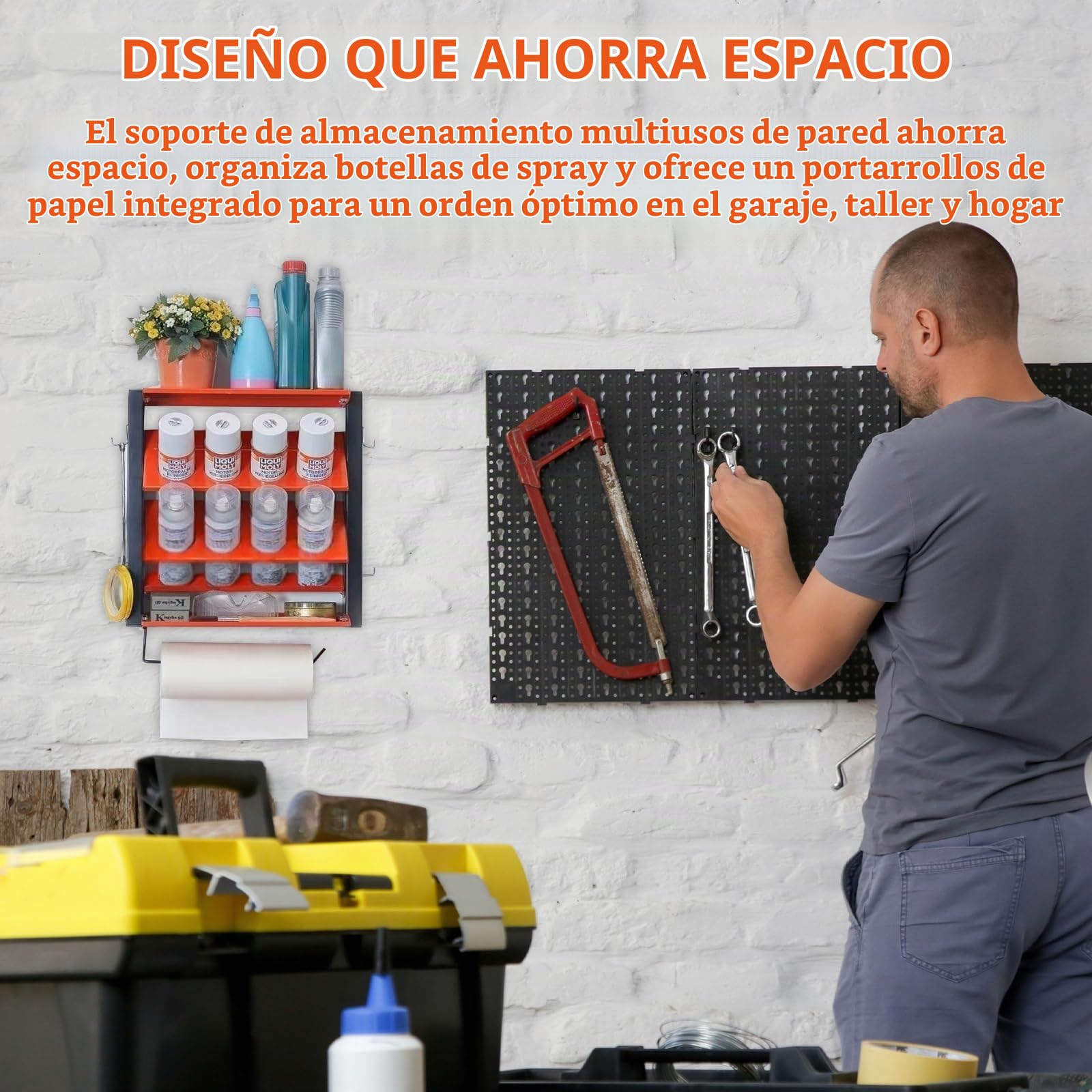 Portalatas, Soporte para Botellas De Spray Estante De Pared Soporte para Latas Armario De Almacenamiento para Taller De 8 Ranuras para Garaje Tienda Y Hogar