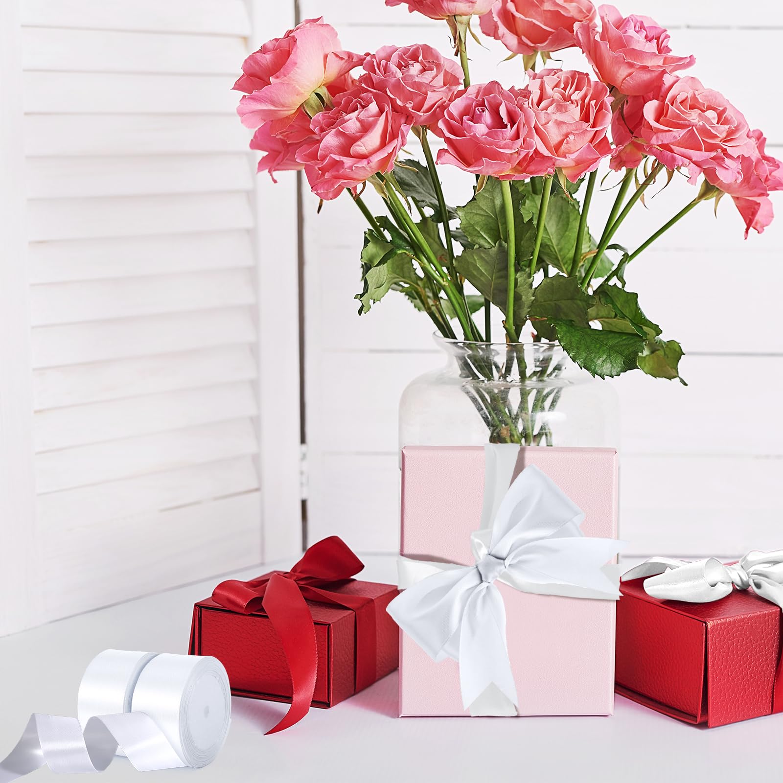 2 rotoli di nastro di raso bianco da 2,5 cm per creazioni artigianali, confezioni regalo, invito, bouquet di archi, decorazioni per feste di nozze e progetti di cucito
