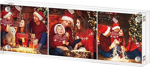 Boxalls Marco de fotos acrílico de 2 x 6 pulgadas, marco de fotos transparente de doble cara sin marco con escritorio magnético transparente