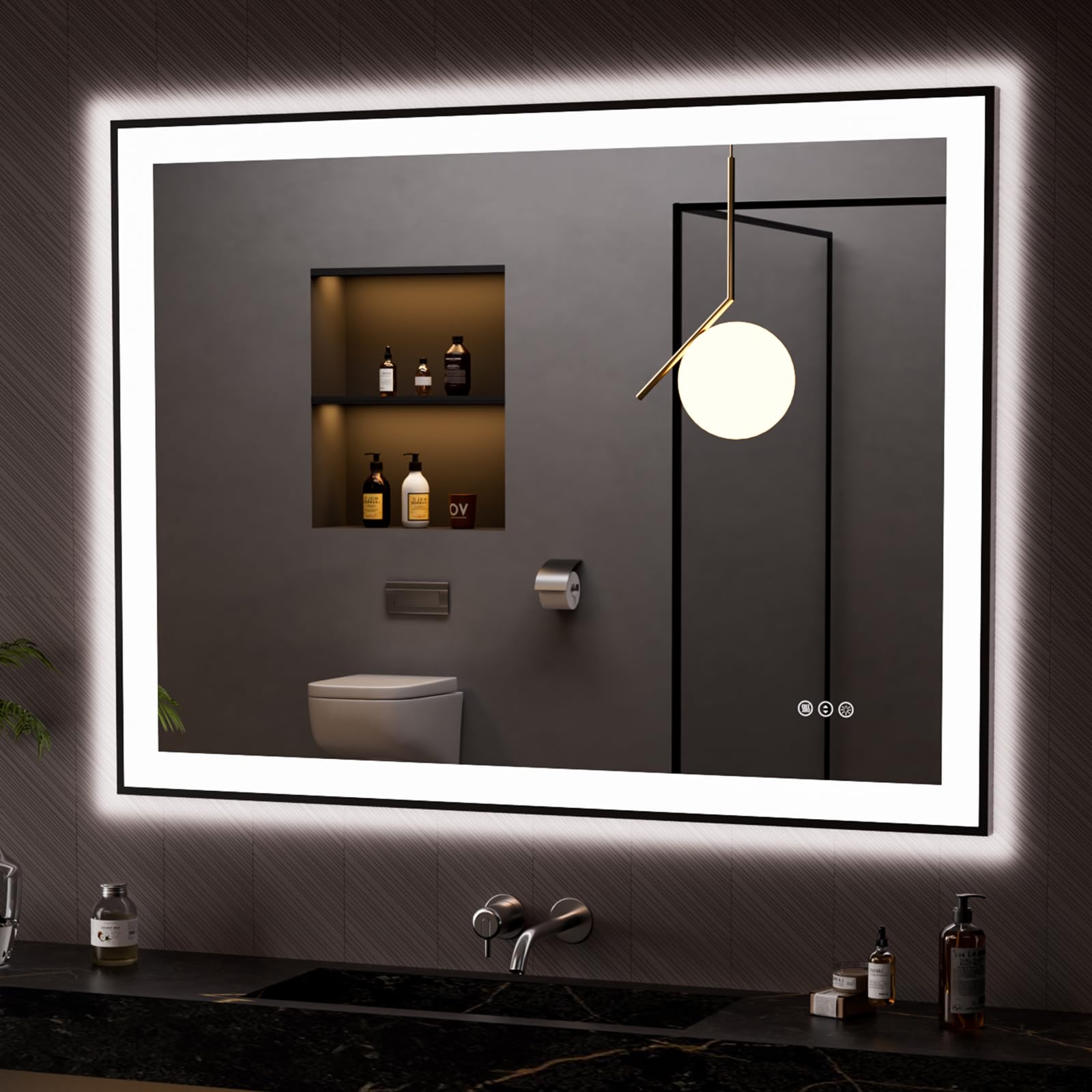 LOAAO 48"X36" LED Bathroom Mirror Black Framed