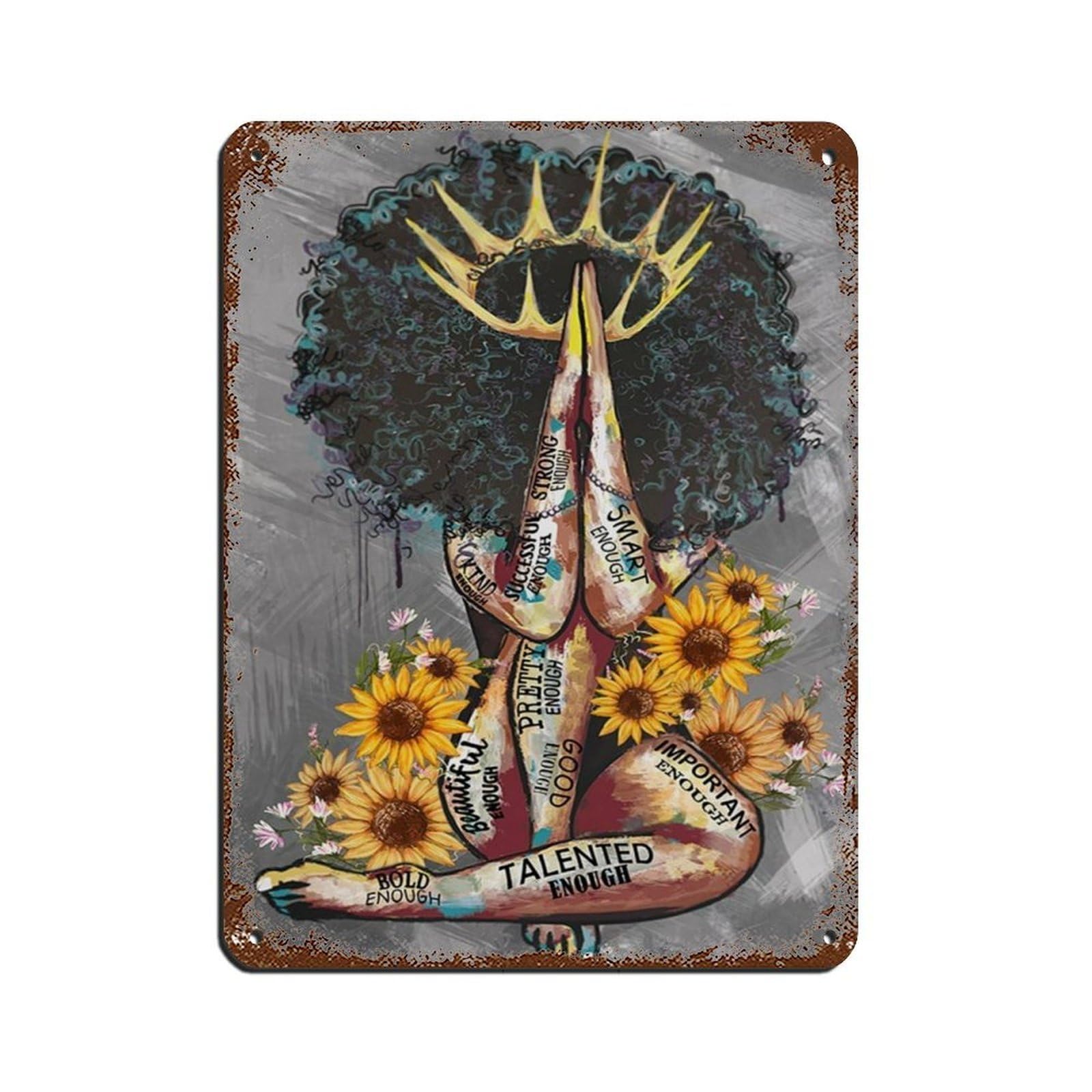 Girl And Sunflower Art Poster Tin Sign Vintage Metal Pub Club Cafe Bar Home Wall Art Decoration Poster Retro 12x16inch(30x40cm)