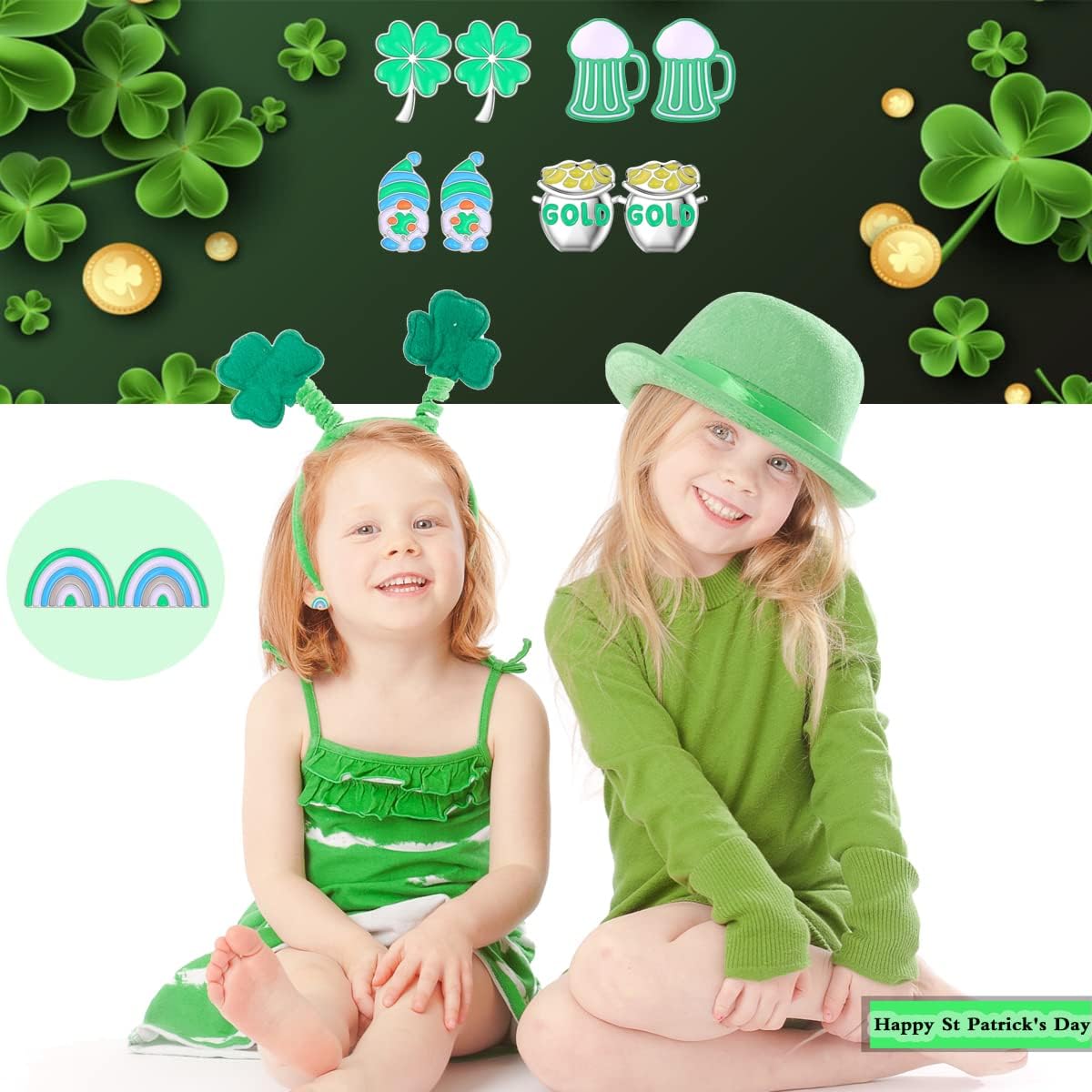 20 Pairs Valentine’s Day St Patrick's Day Easter Hypoallergenic Drop Stud Earrings Bulk for Girls Women Clover Shamrock Green Hat Easter Eggs Bunny Earrings Dangle Stud Earrings Set for Teen Girls Women - Image 3