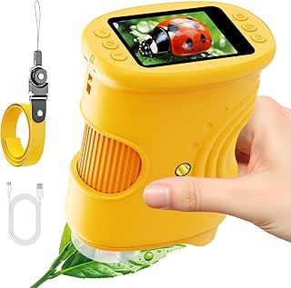 Ashfly Handy Digital Microscope for Children, 1080P HD 2.0 Inch Screen Pocket Microscope, Microscope LED Lights Connection to PC, Mini Microscope Outdoor Gifts for 4-12 Years, Orange