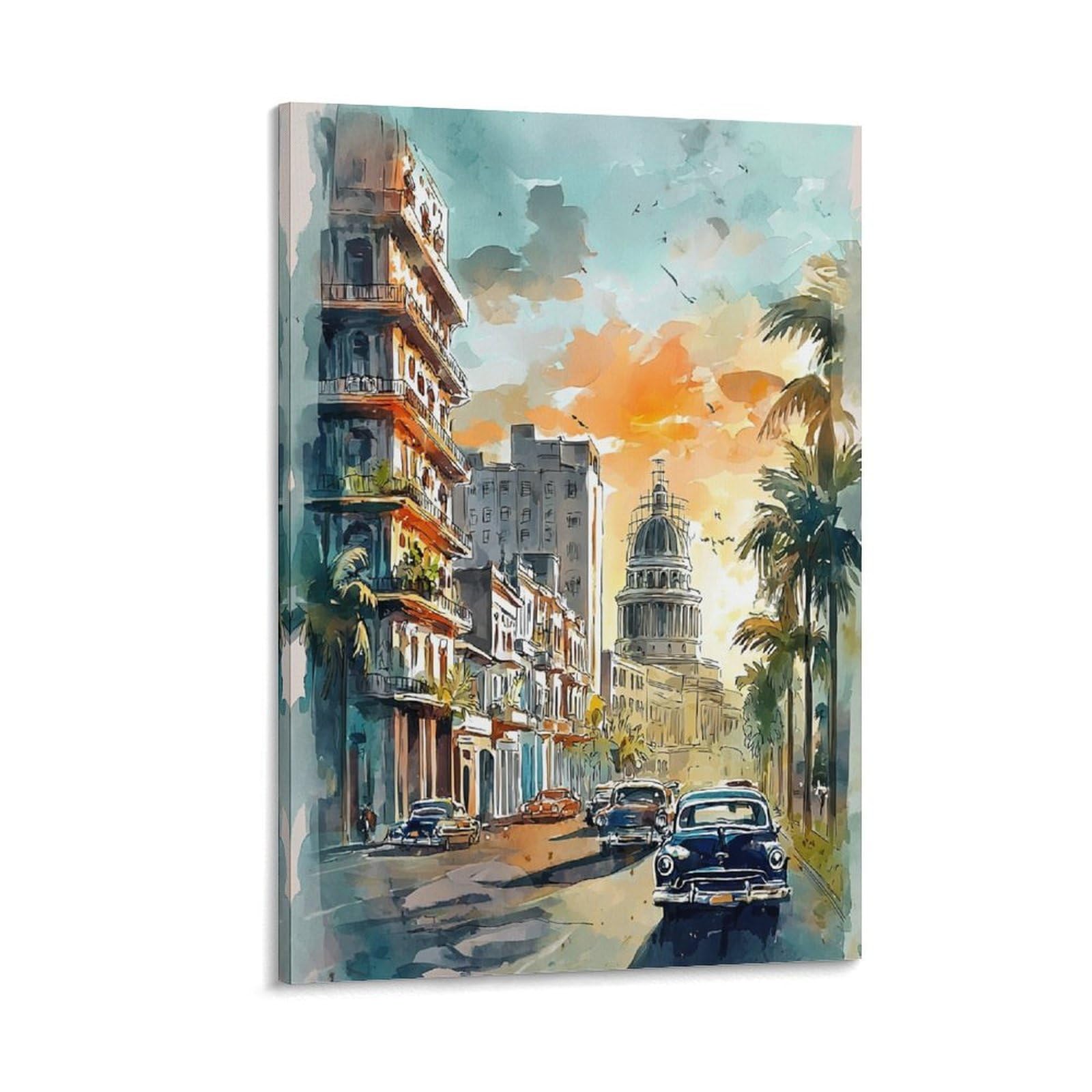 XWYMXZ Phoenix Street Arizona Watercolor 24x36inch(60x90cm) Vintage Travel Poster Watercolor Canvas Art