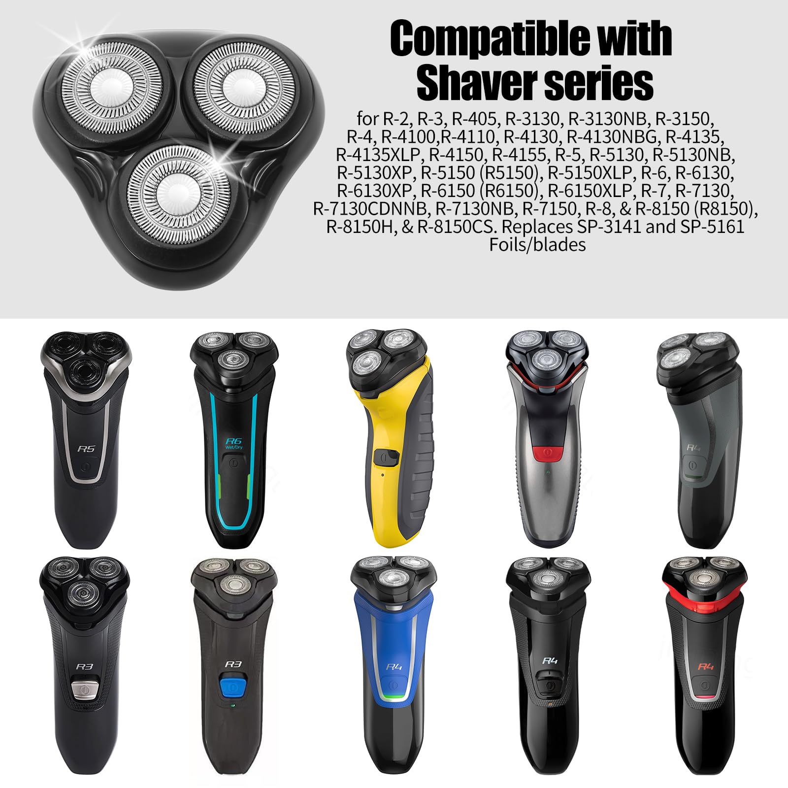 Tête de rasoir rotative de rechange universelle pour les rasoirs Remington | pour grilles/lames R3, R4, R5, R6, R7, R8, SP-TF2 et FC1000-SP-FC3(Noir 1 unité)