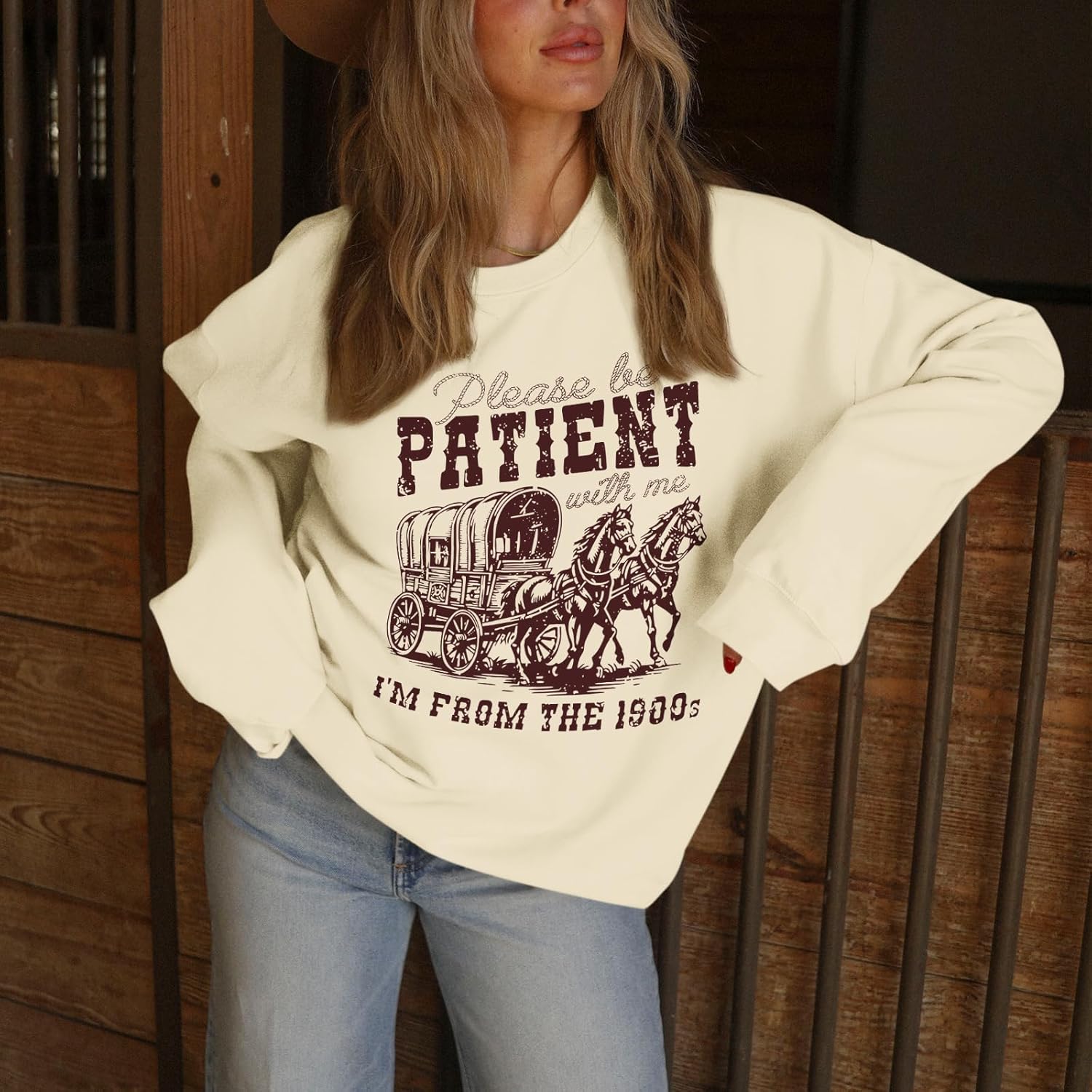Please Be Patient With Me Im From The 1900s Sweatshirts Graphic Crewneck Sweatshirt Women Funny Long Sleeve Pullover - Image 2