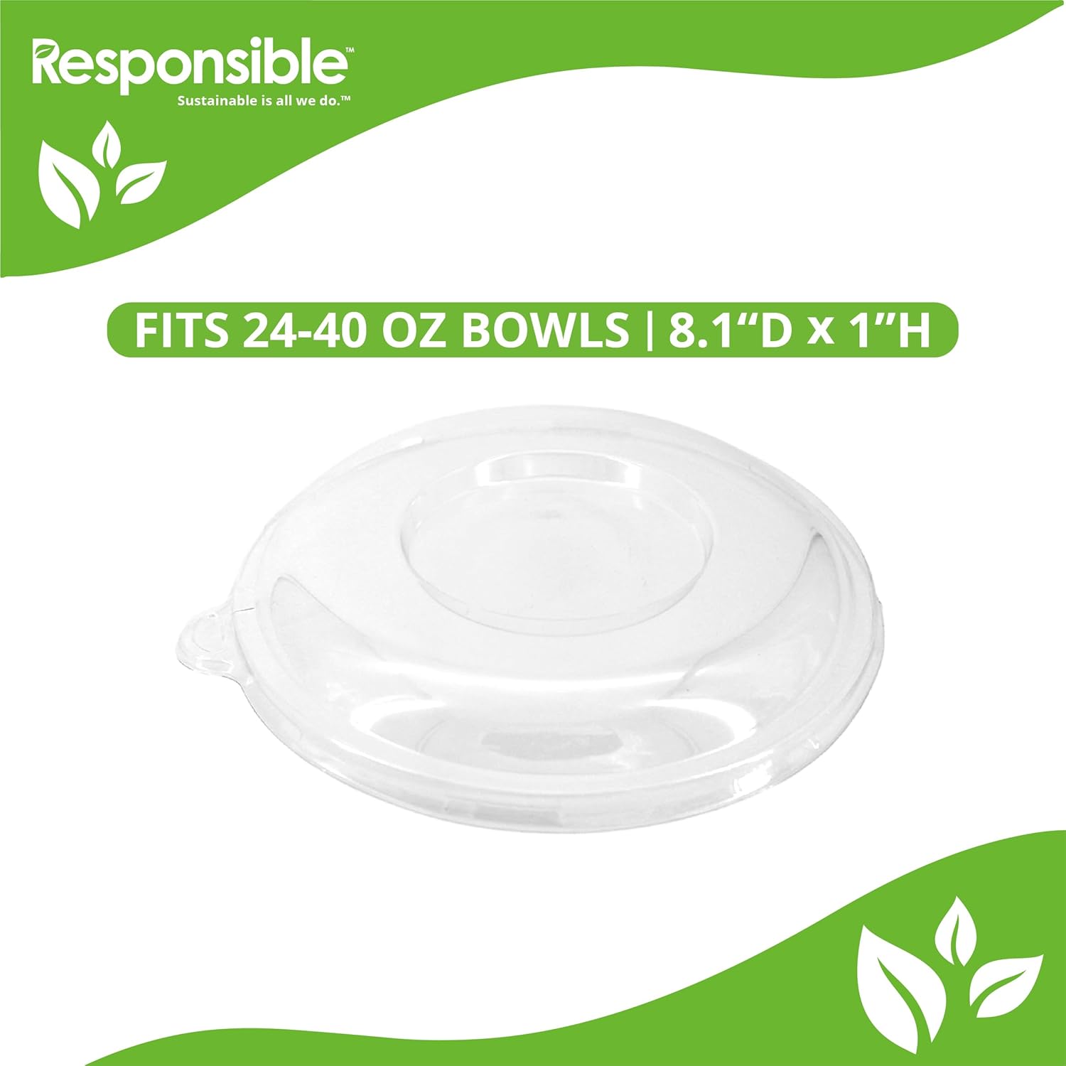 Responsible Products Clear Lids 24-40 oz Disposable Bowls I Noodle Bowl Lids I Extra Strength I No Added PFAS (125 Count)