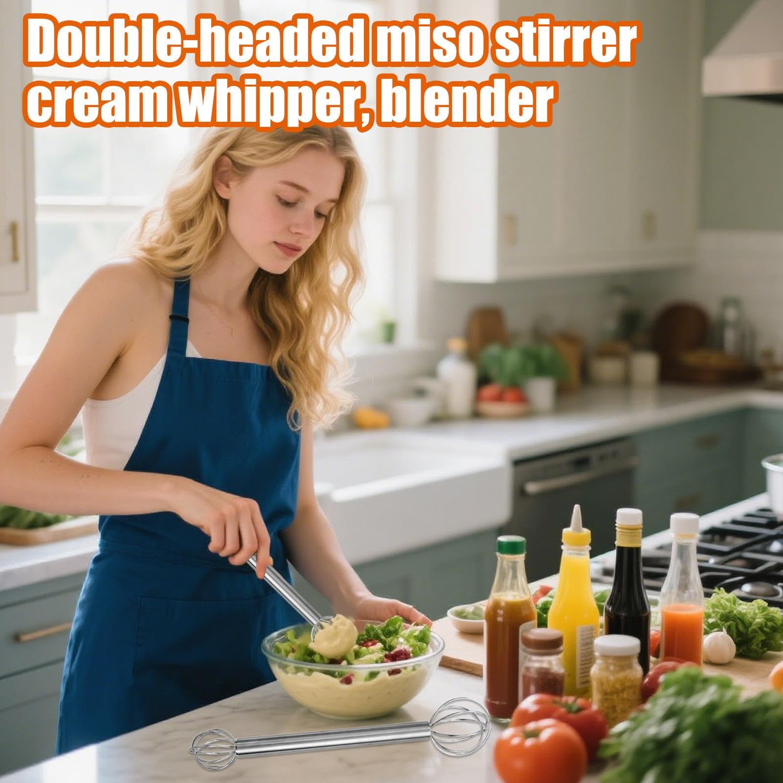 Edelstahl-Schneebesen, manueller -Stößel aus Edelstahl, japanischer Mixer in Lebensmittelqualität, für Eierteige, Saucen, Suppe, Rühren, Kochen, Backen, Cocktailbar, Küche, Zuhause, Salat