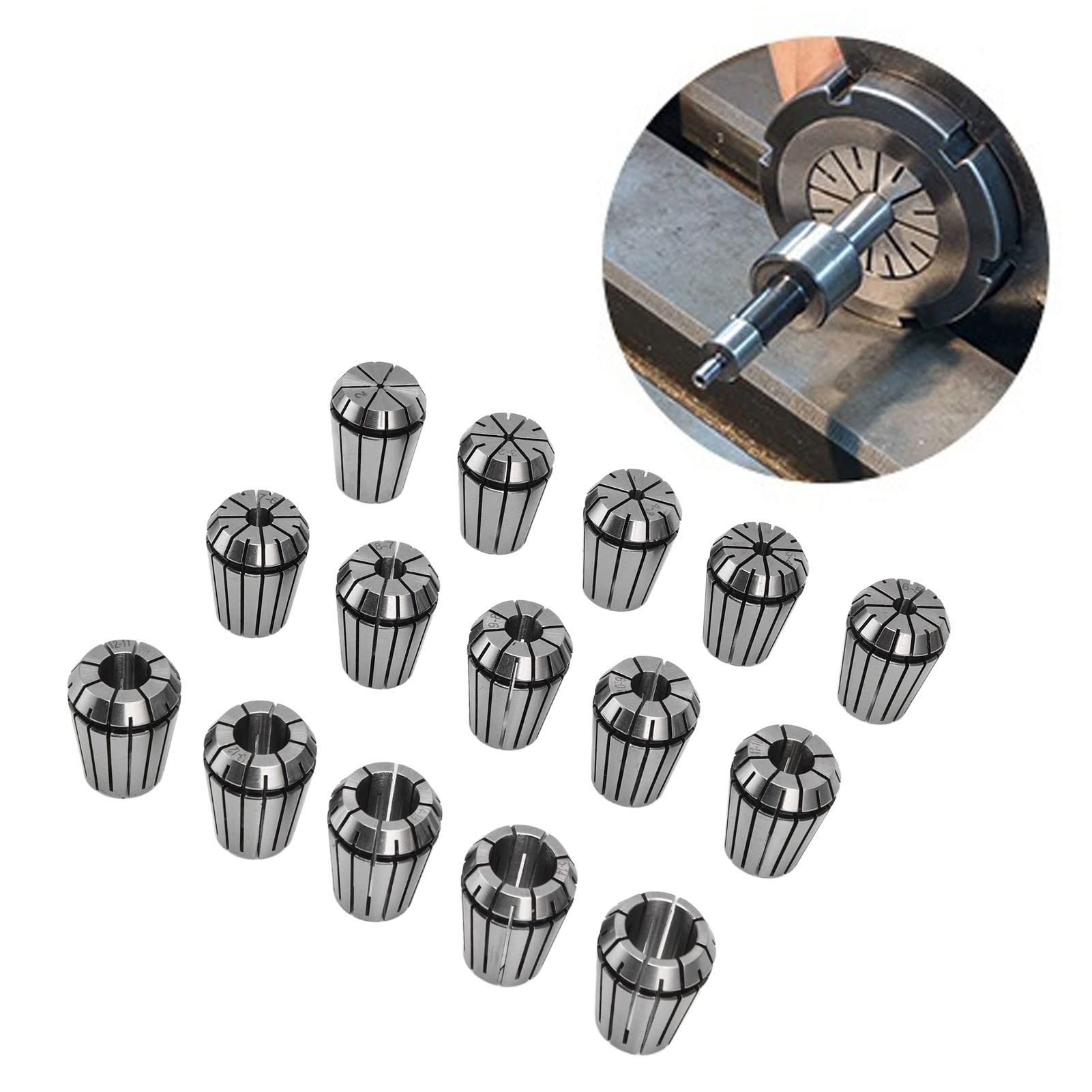 Juego de Pinzas de Resorte ER25, 15 Piezas de Pinzas de Acero Al Carbono para Fresadora CNC con Rango de Sujeción de 2-16 Mm, Rectificado de Alta Precisión, Kit de Mandril Duradero para