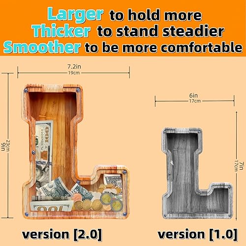 Miniatura 2 de YWMSGM Alcancía grande de madera para niños y niñas, 26 letras de dinero, nombre personalizado, transparente, ahorro, perfecto regalo de Navidad,