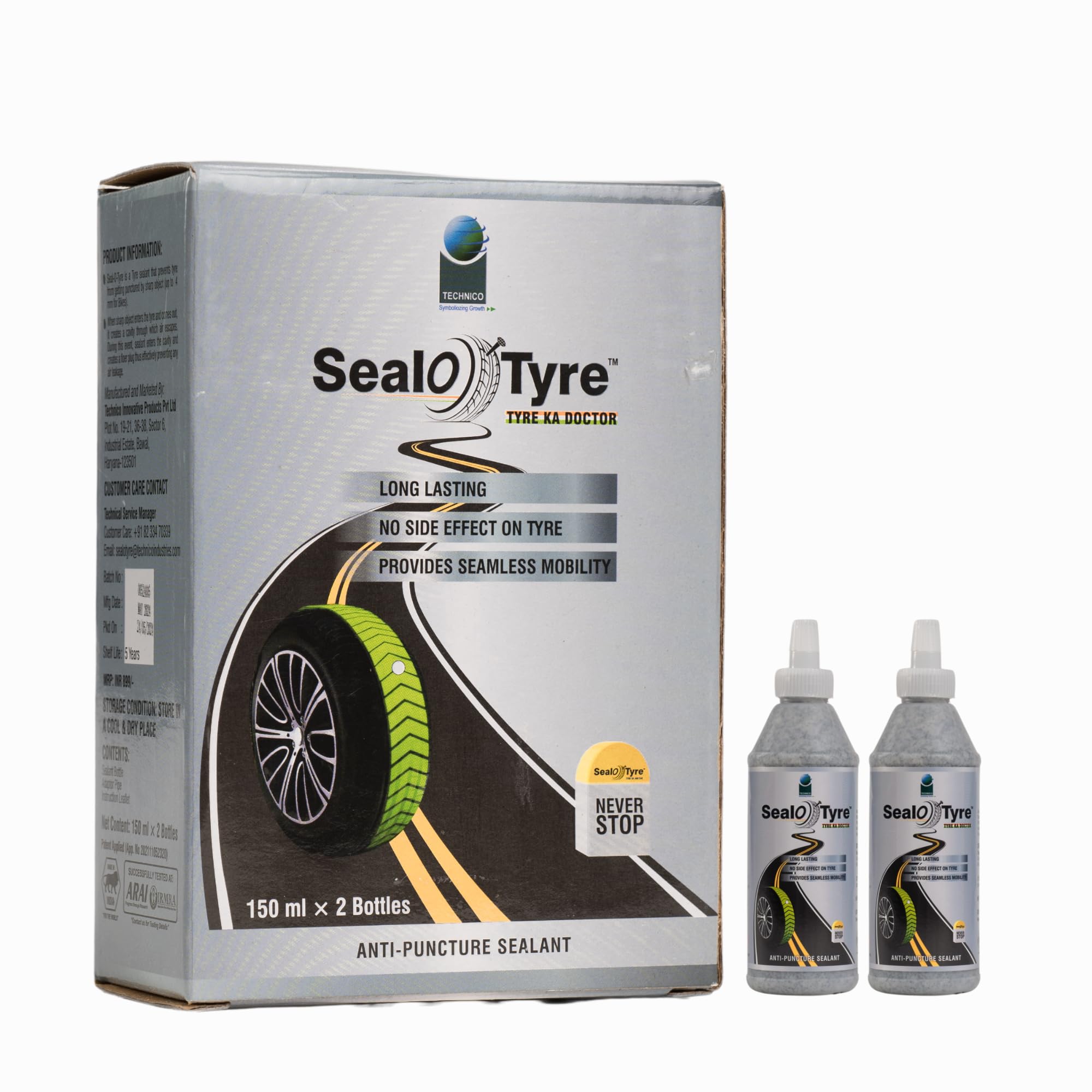 Sealotyre Anti Puncture Tubeless Tyre Sealant | Instant Puncture Repair for Bike | Anti-Leak Formula | Gel Based Puncture Solution Pack of 2 (150ml)