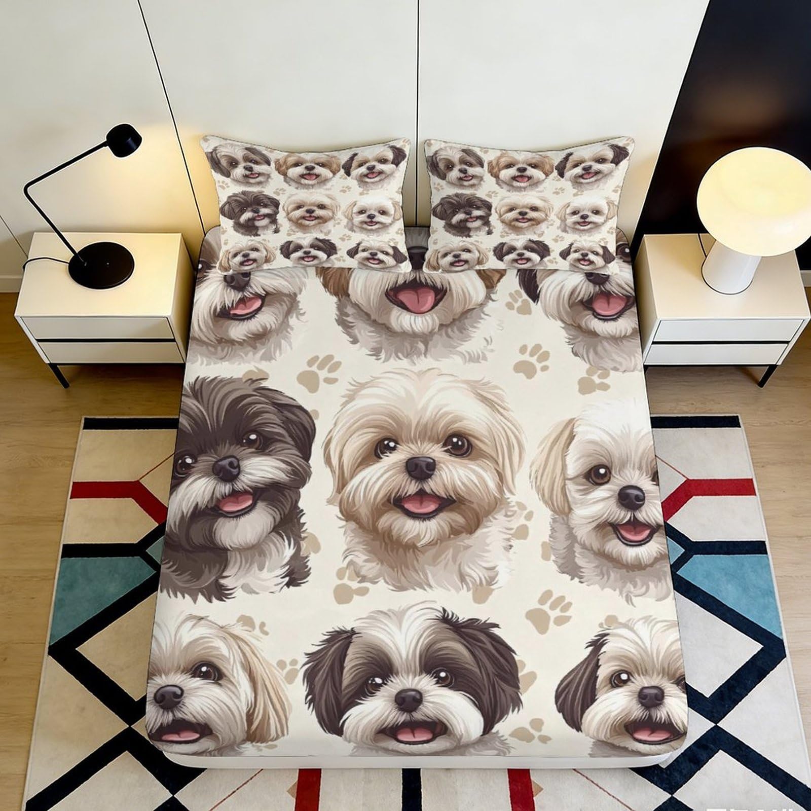 Jqzkxnhpbr Style-9 3D Printed Cute Dog Fitted Sheet Microfiber Soft Breathable Cartoon Puppy Mattress Cover For Bedroom Dorm Mattress Protection Decor 90X200x25cm
