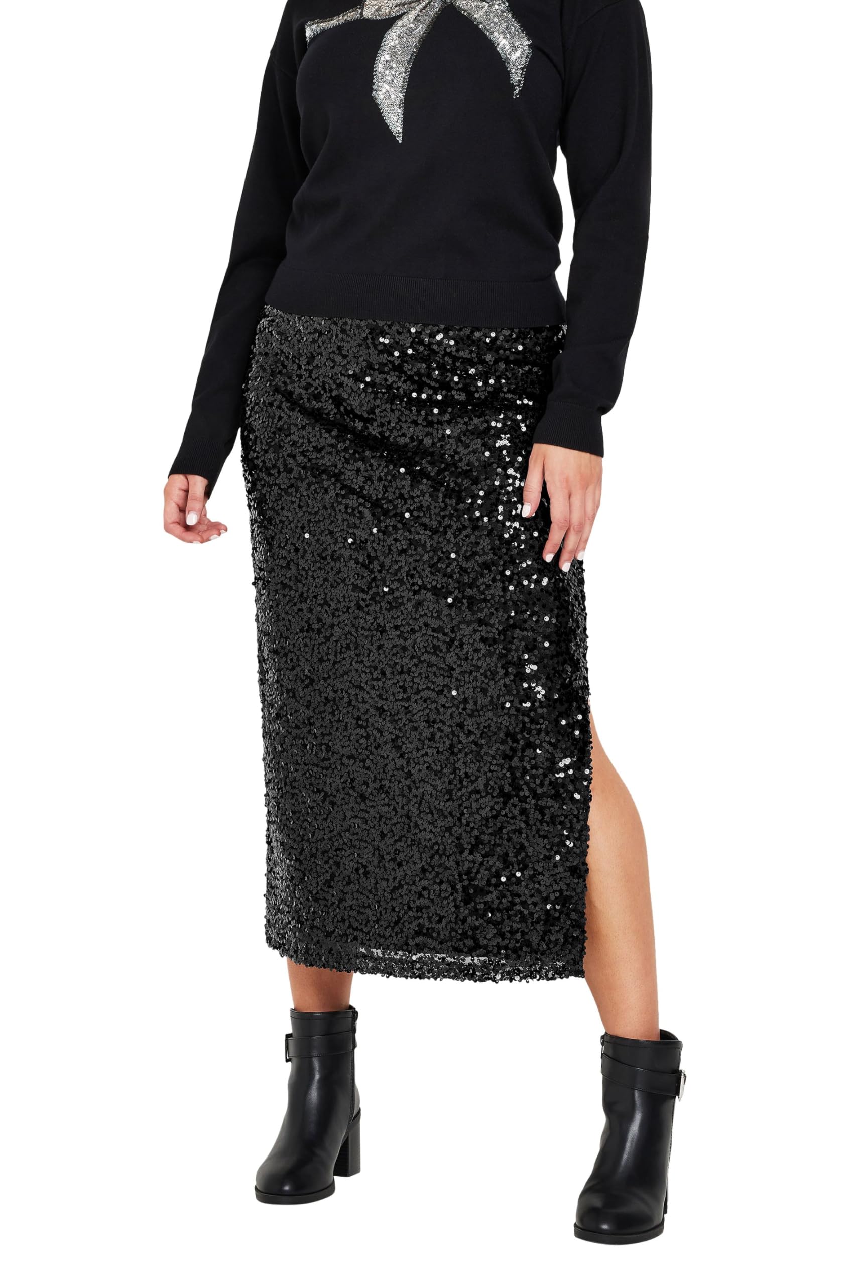 M&Co Women's Black Sequin Midi Skirt